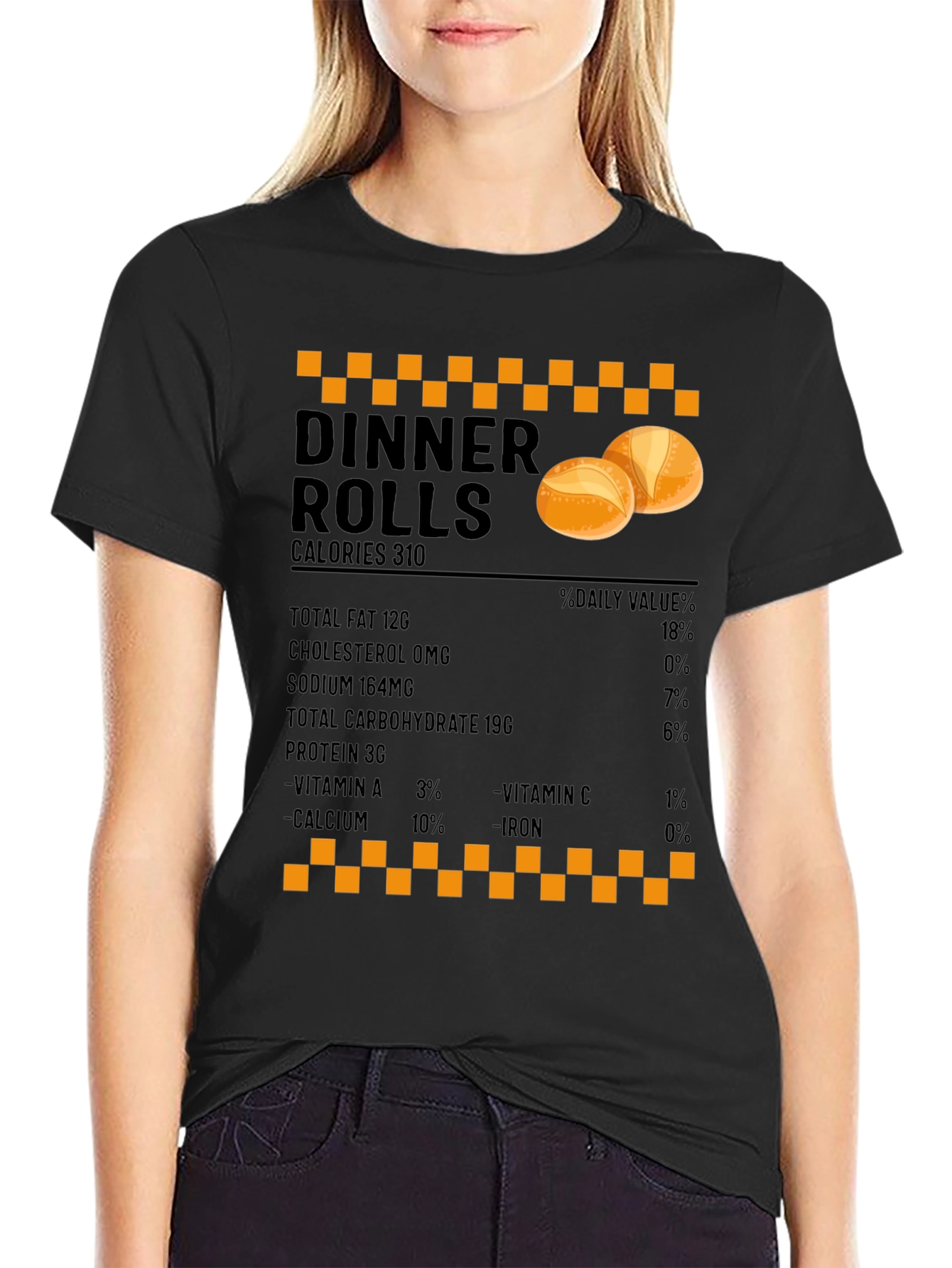 Black Dinner Rolls Nutrition Facts T-Shirt - Foodie Gift view 2