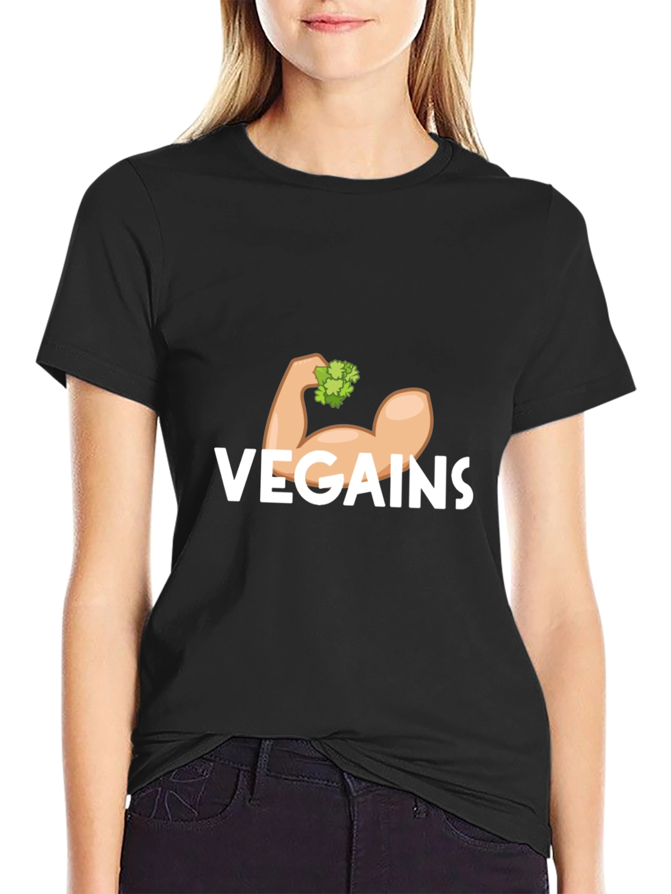 Black Vegains T-Shirt - Vegan Gains Muscle Tee view 2