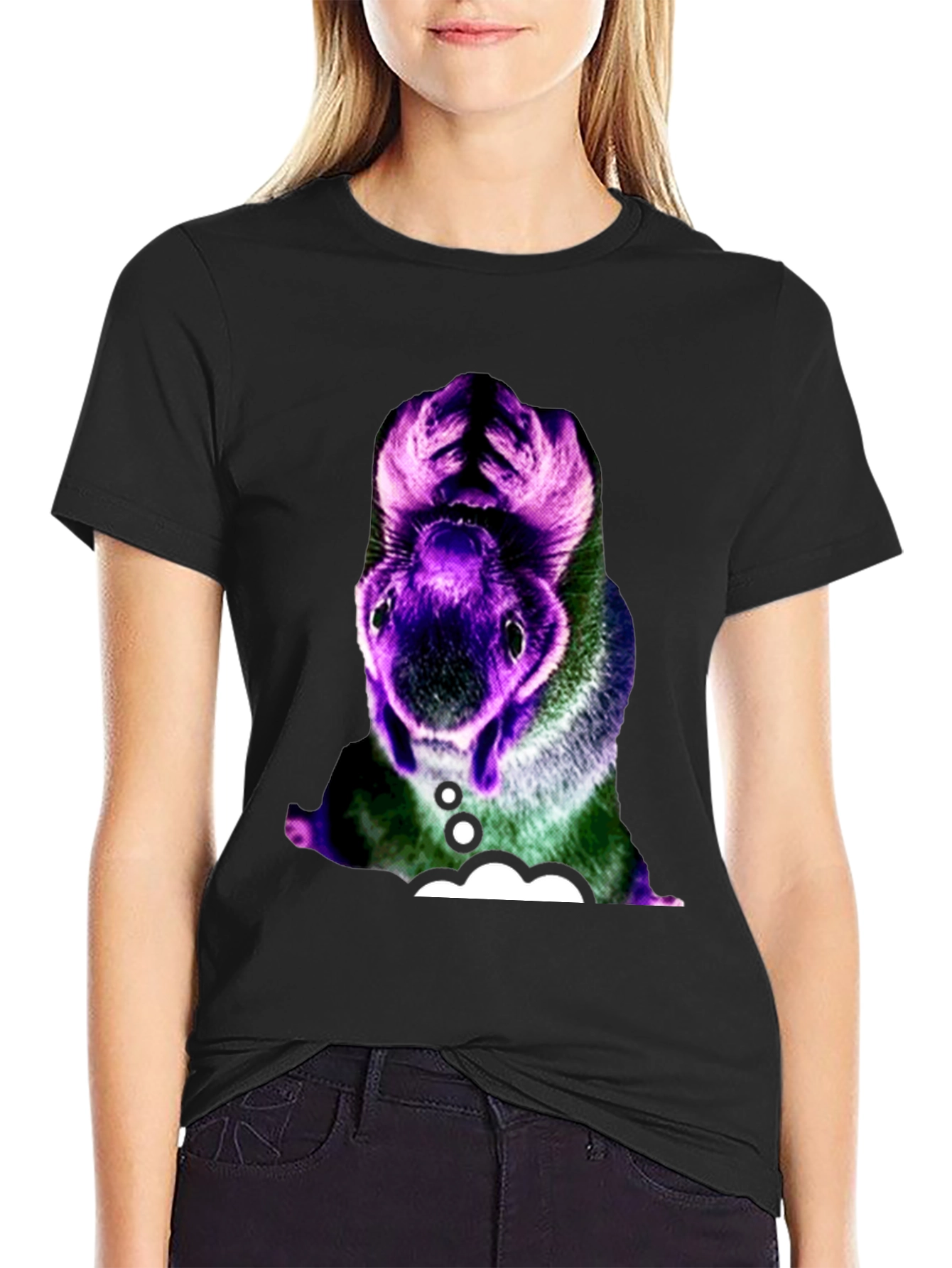 Black Surreal Squirrel Graphic Tee - Black Cotton T-Shirt view 2
