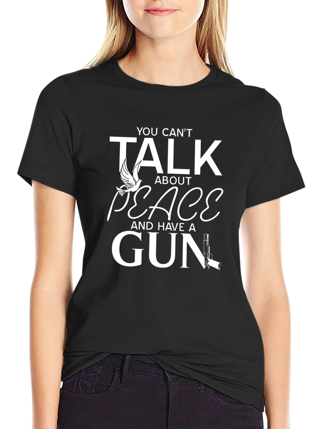 Black Peace Dove & Gun T-Shirt - You Can't Talk About Peace view 2