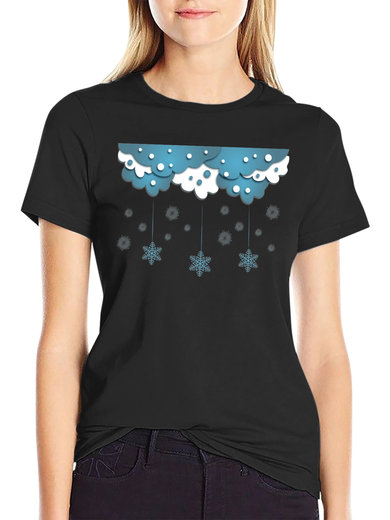 Black Snowflake Cloud Graphic Black T-Shirt view 2