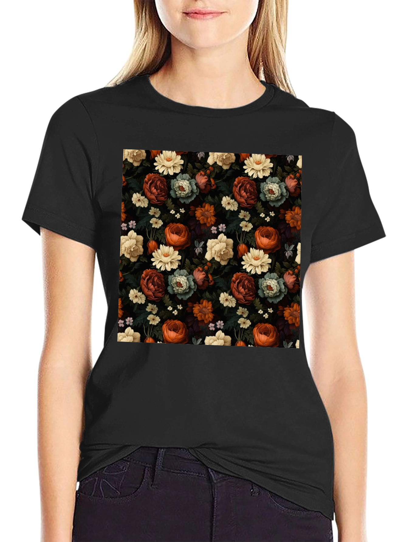 Black Floral Print Men's T-Shirt view 2