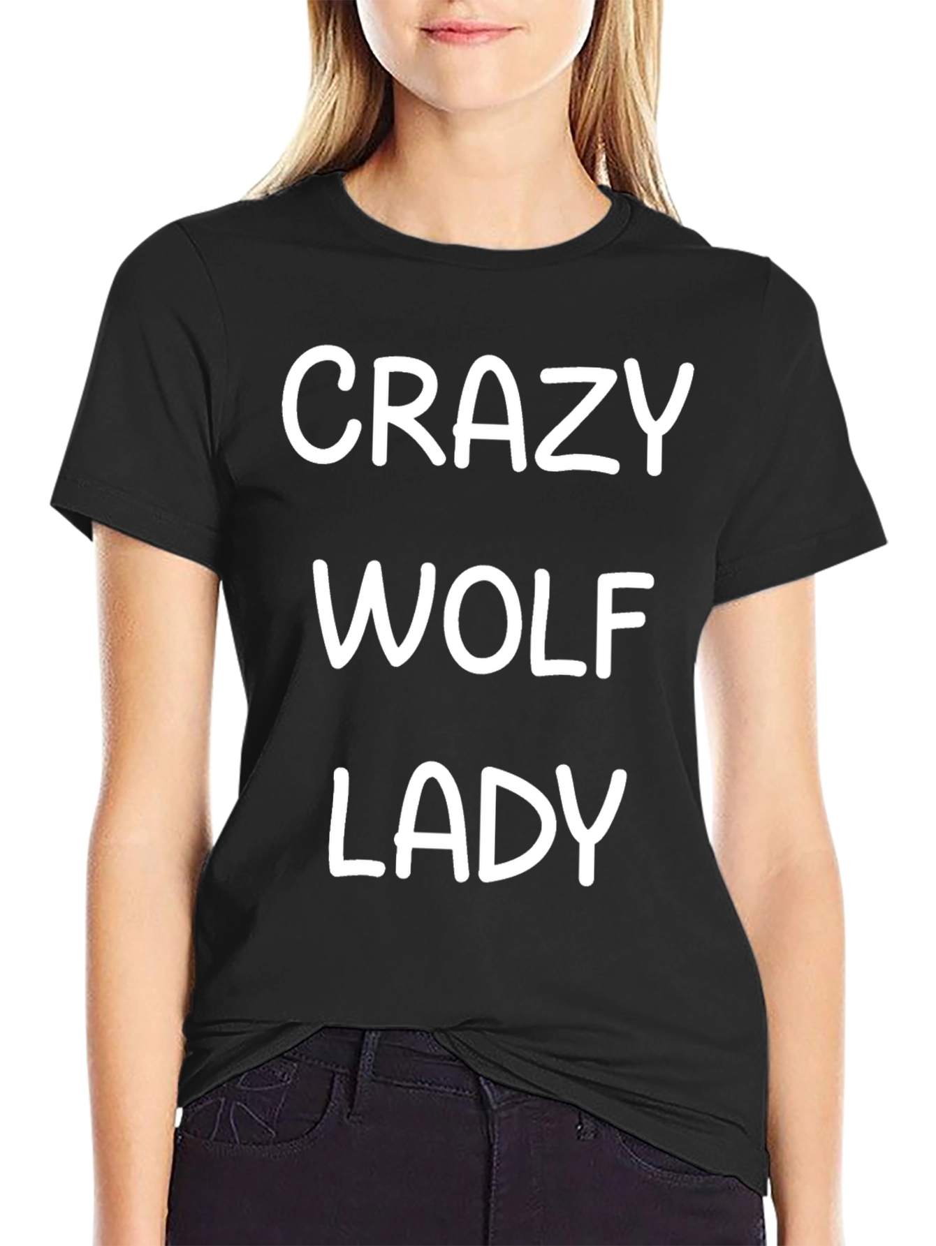 Black Crazy Wolf Lady T-Shirt - Black view 2