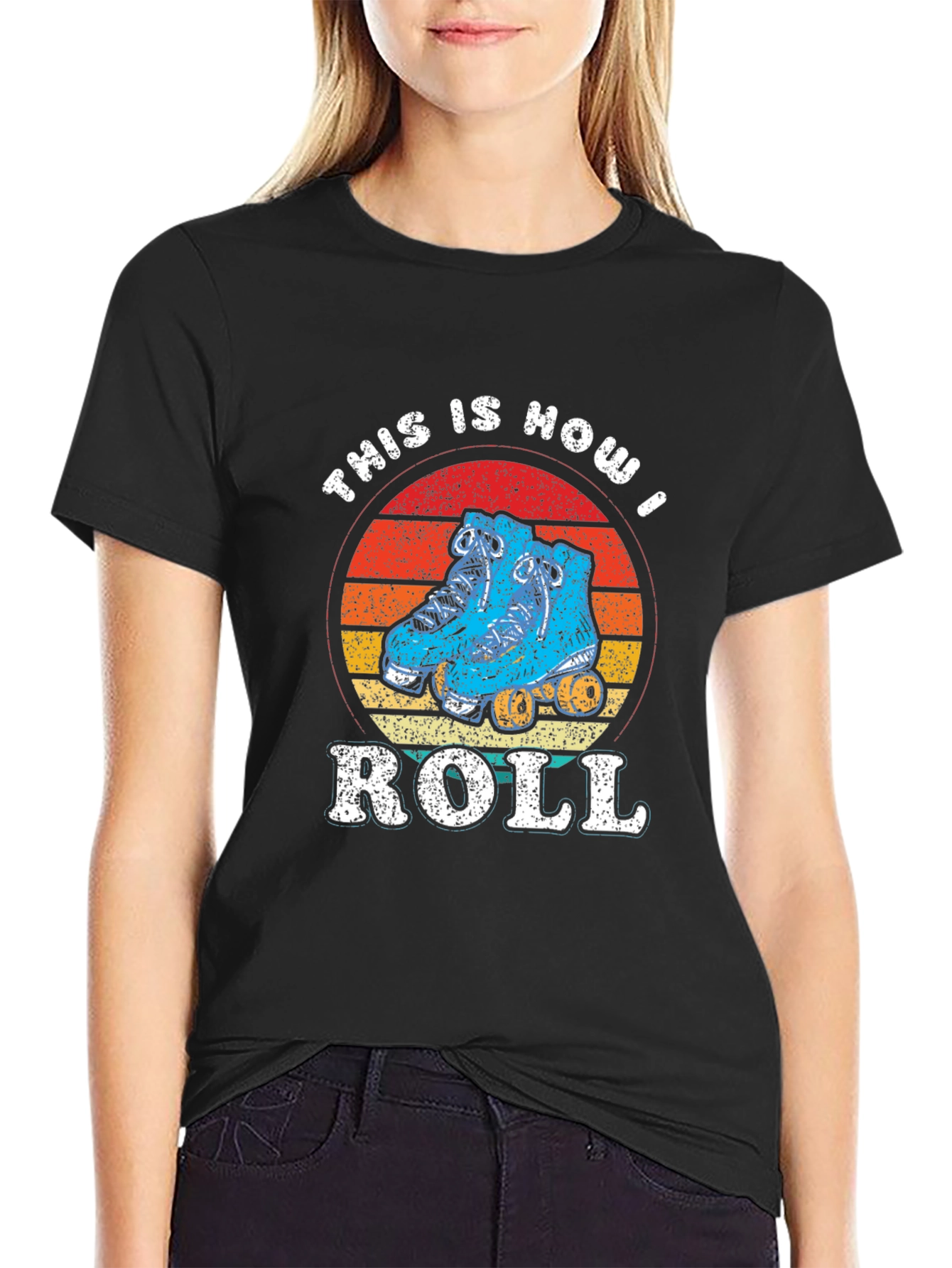 Black This Is How I Roll Roller Skate T-Shirt Retro Style view 2
