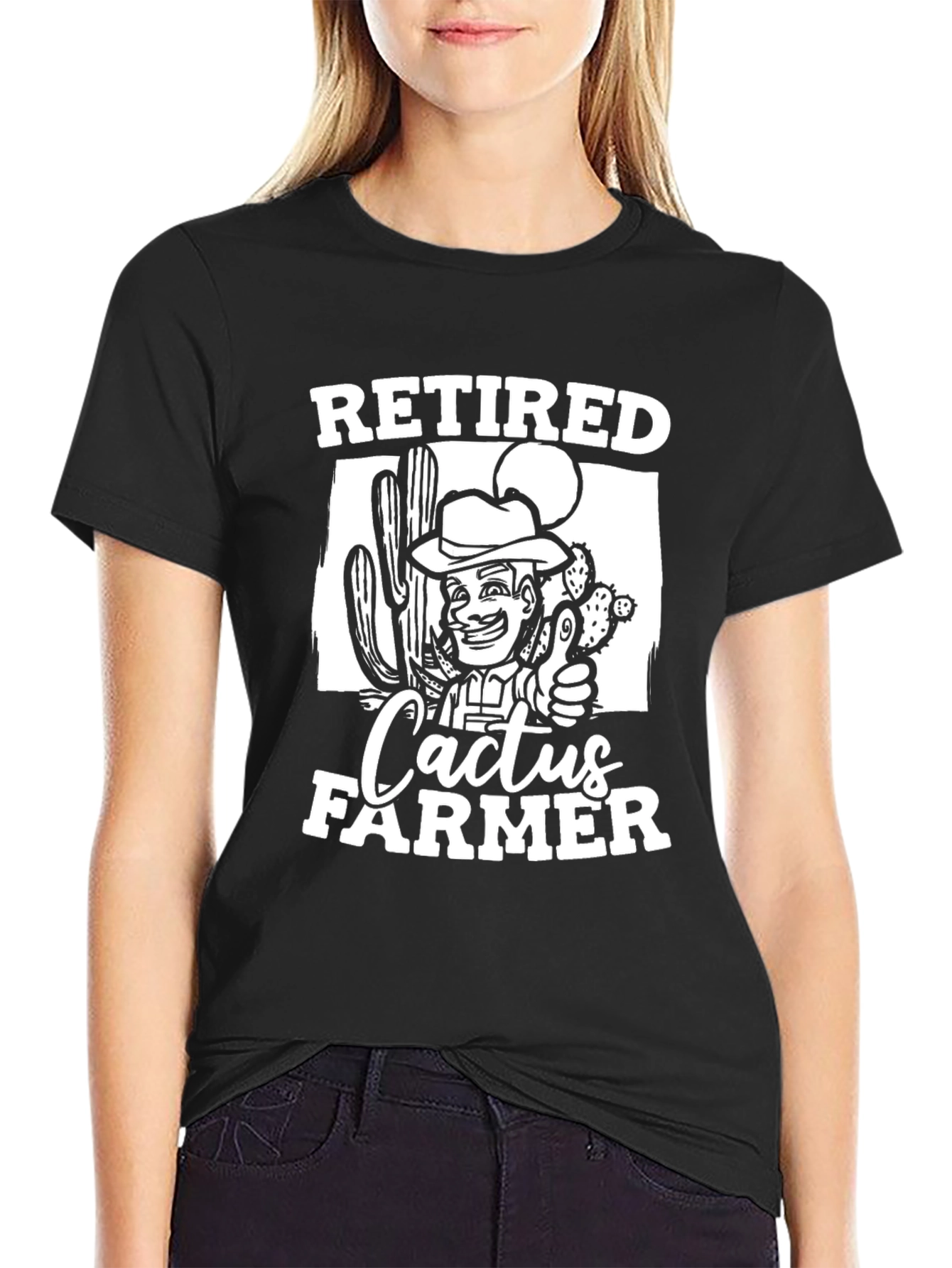 Black Retired Cactus Farmer Graphic T-Shirt view 2
