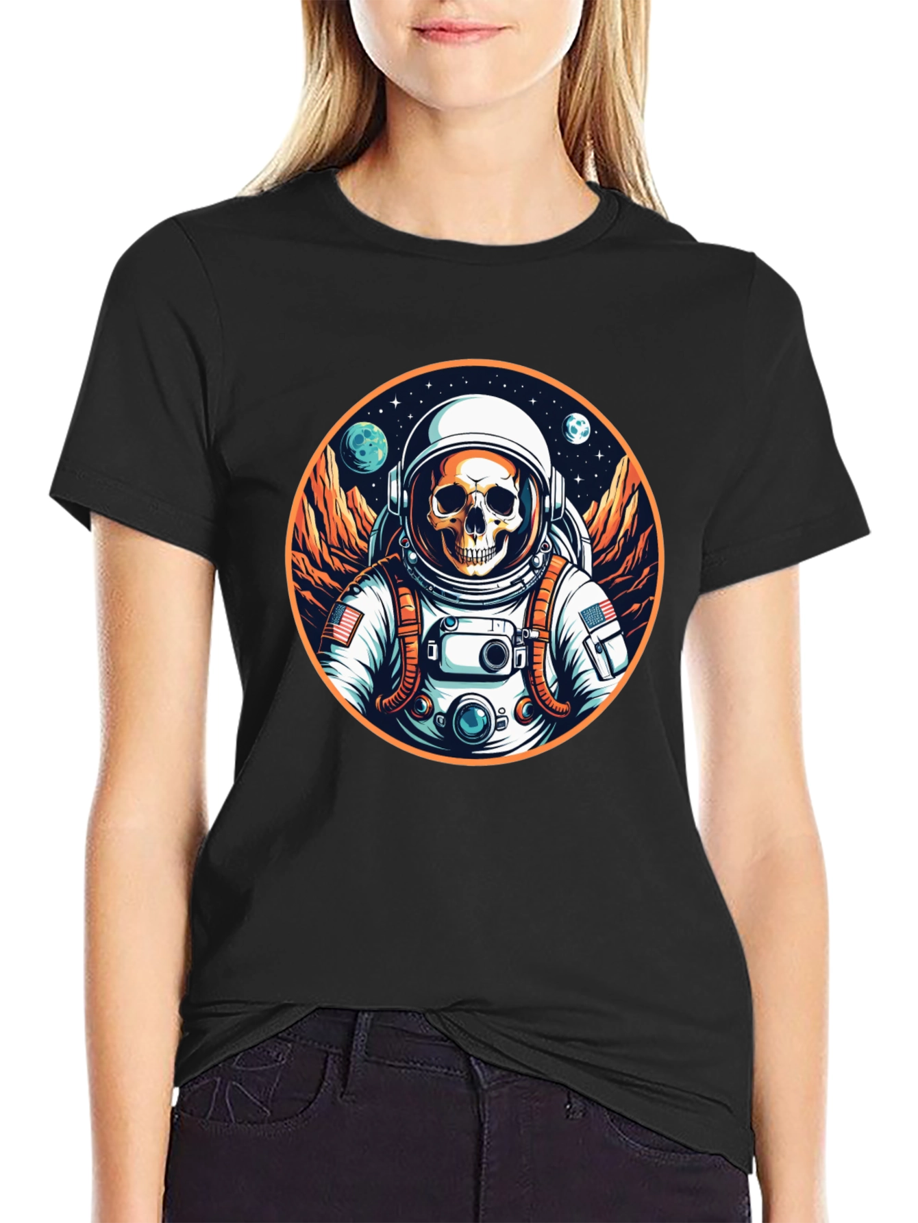 Black Skull Astronaut Graphic Tee - Outer Space Fashion view 2