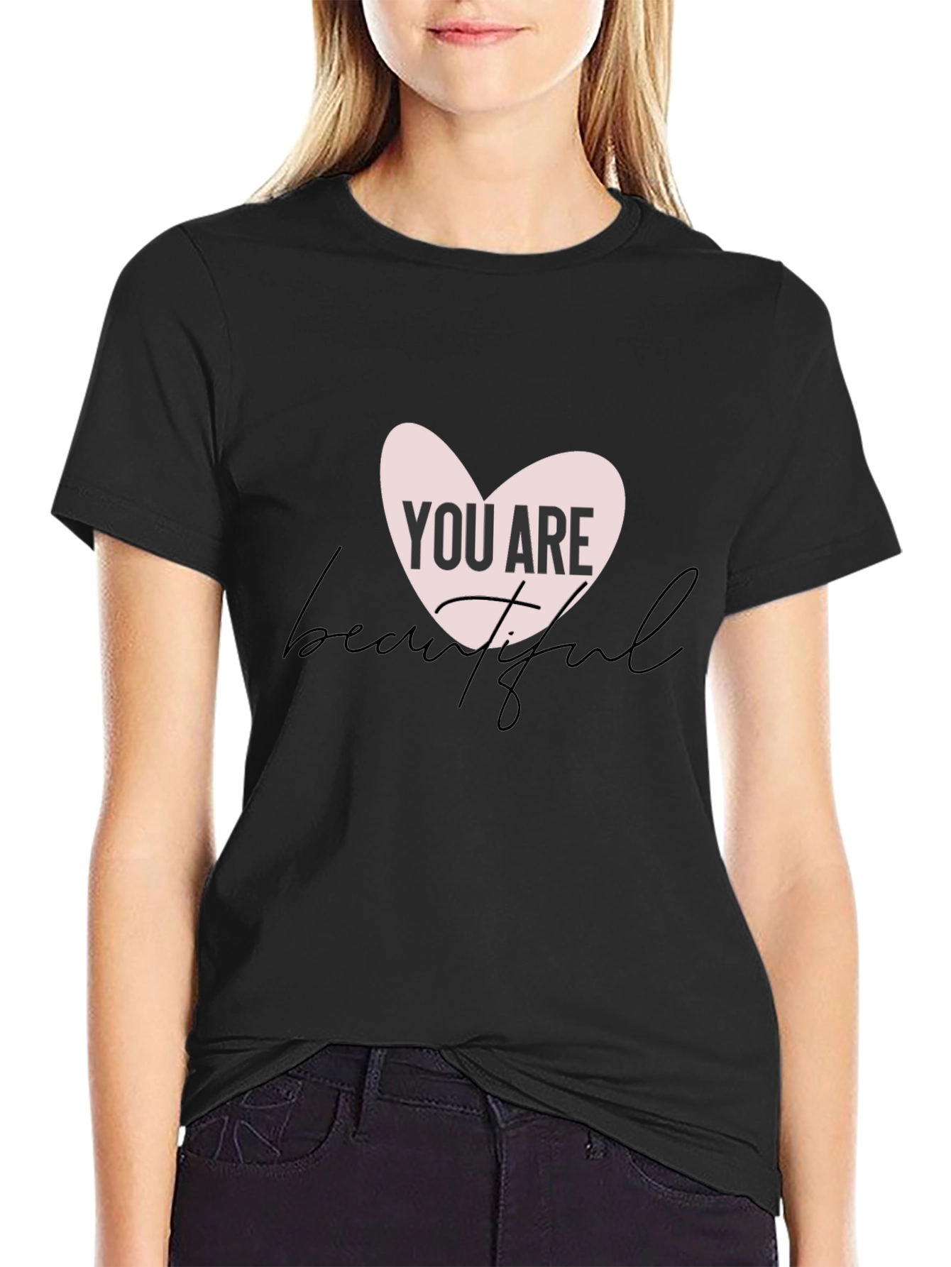 Black You Are Beautiful Graphic Tee - Black Cotton Blend view 2