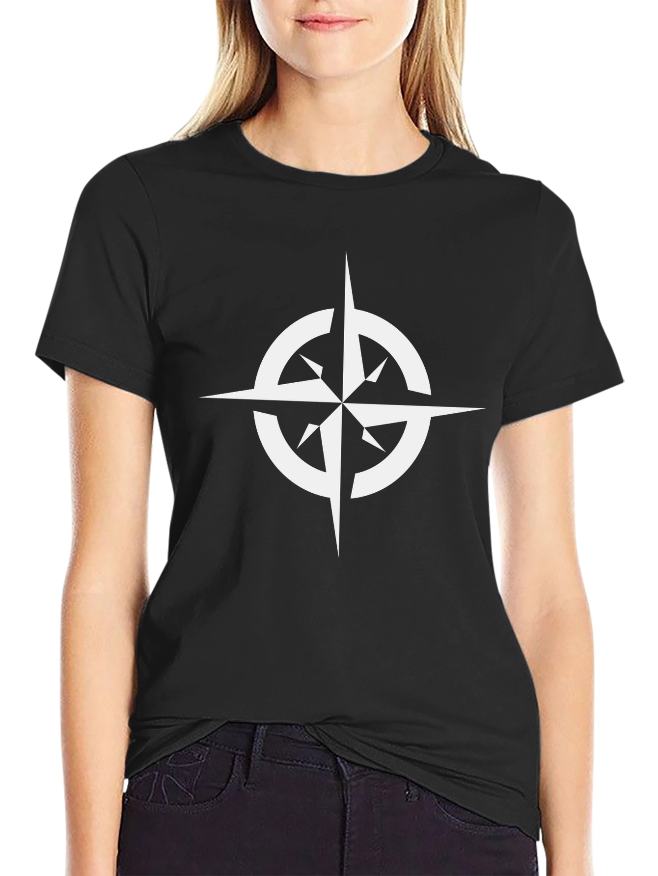 Black Compass Rose Graphic Tee - Stylish Black T-Shirt view 2