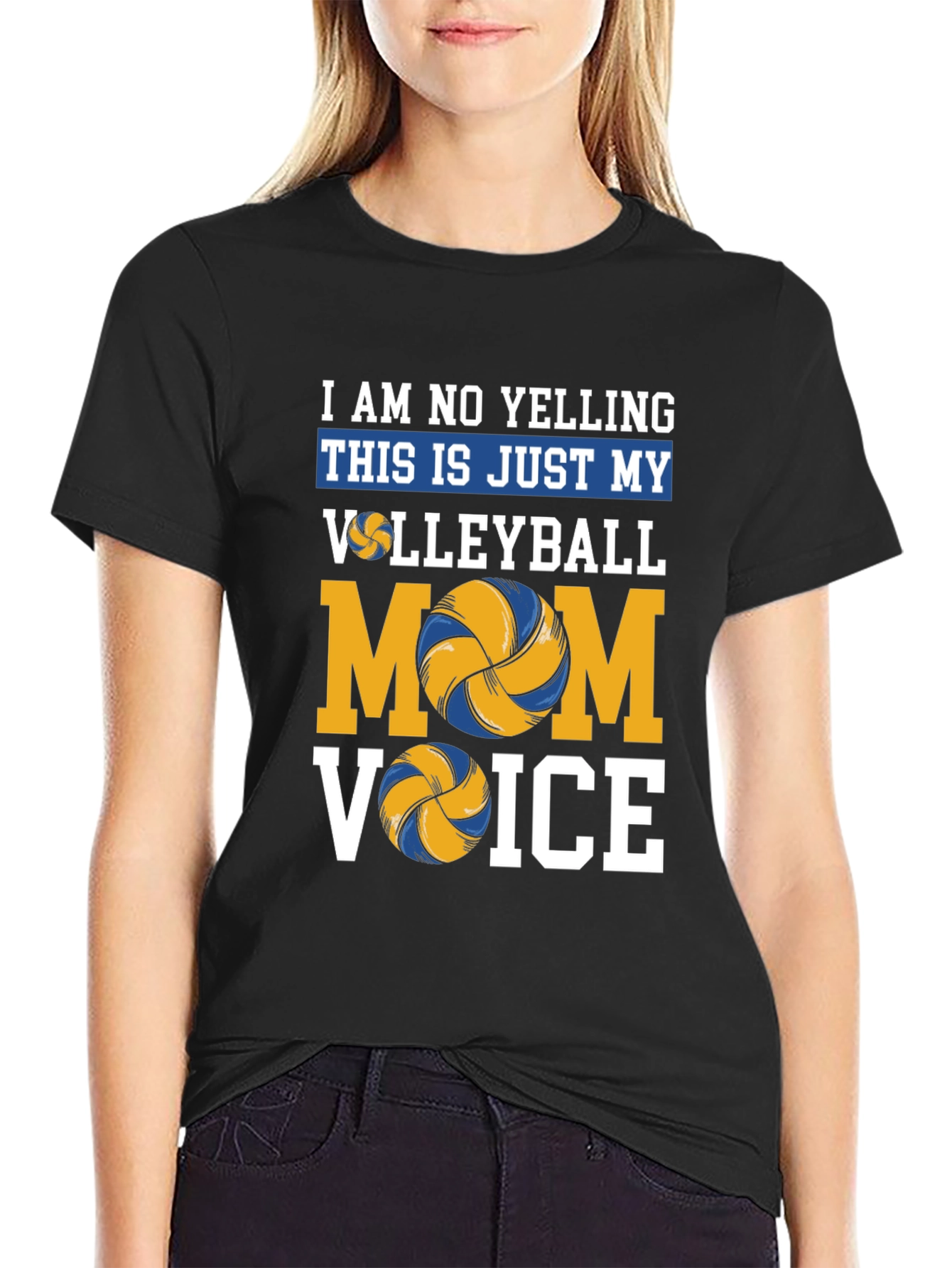 Black Volleyball Mom Voice T-Shirt - Novelty Graphic Tee view 2