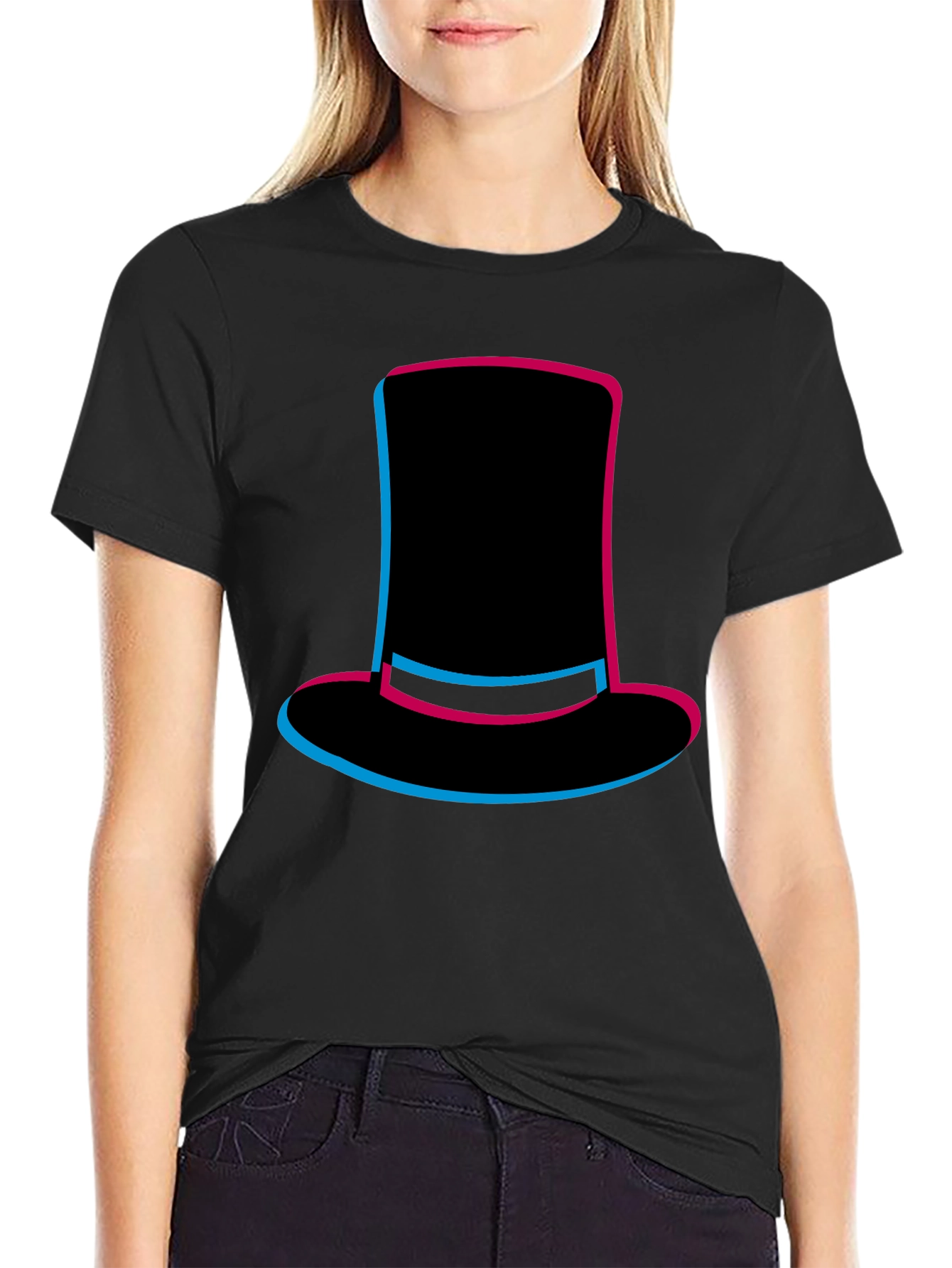 Black Top Hat Graphic Tee - Stylish Men's Black T-Shirt view 2