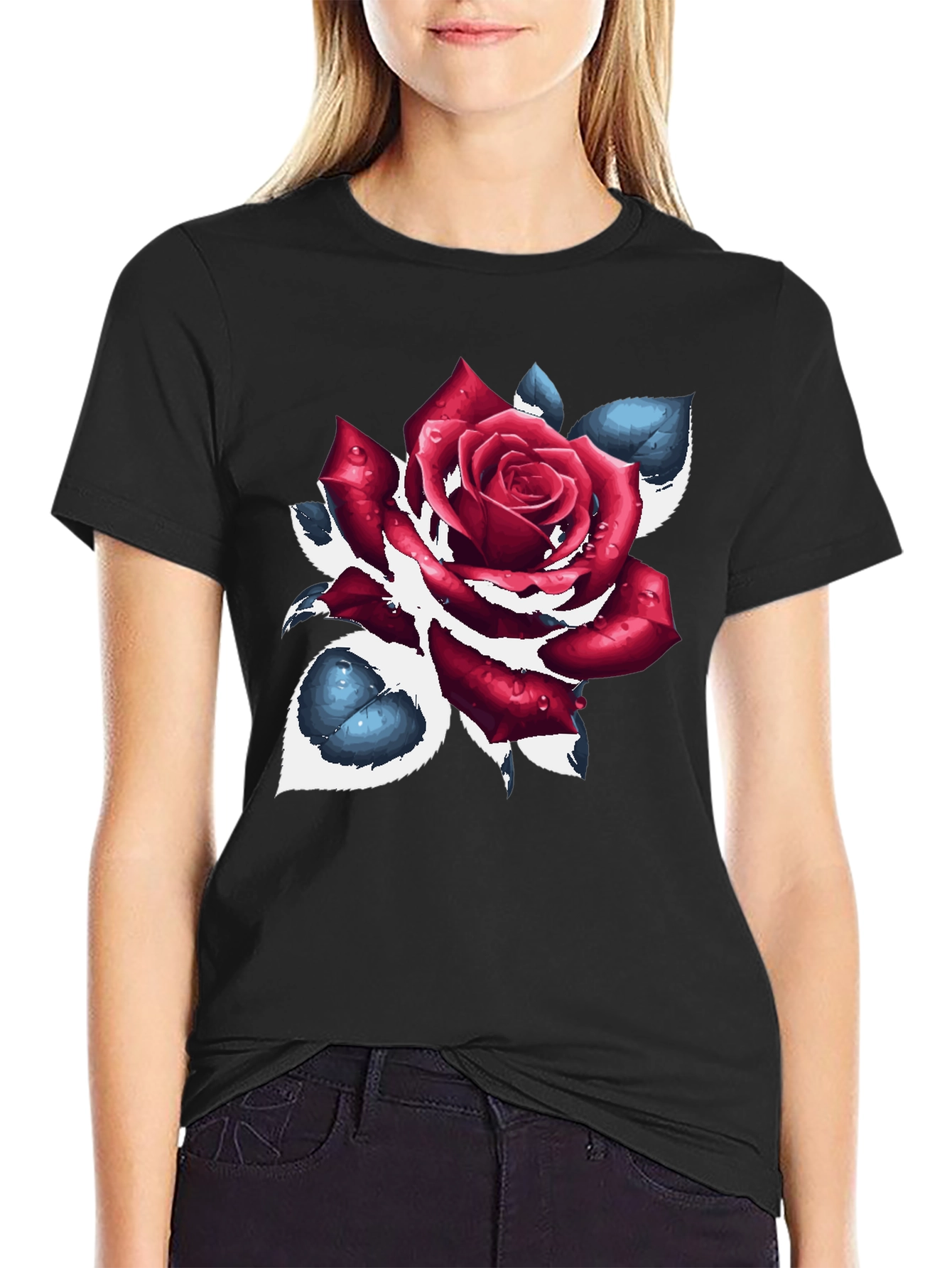 Black Rose Graphic Black T-Shirt view 2
