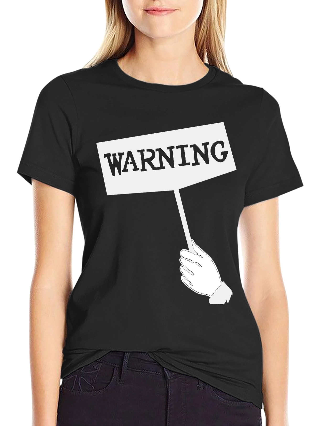 Black Warning Sign Graphic Tee - Funny Novelty T-Shirt view 2