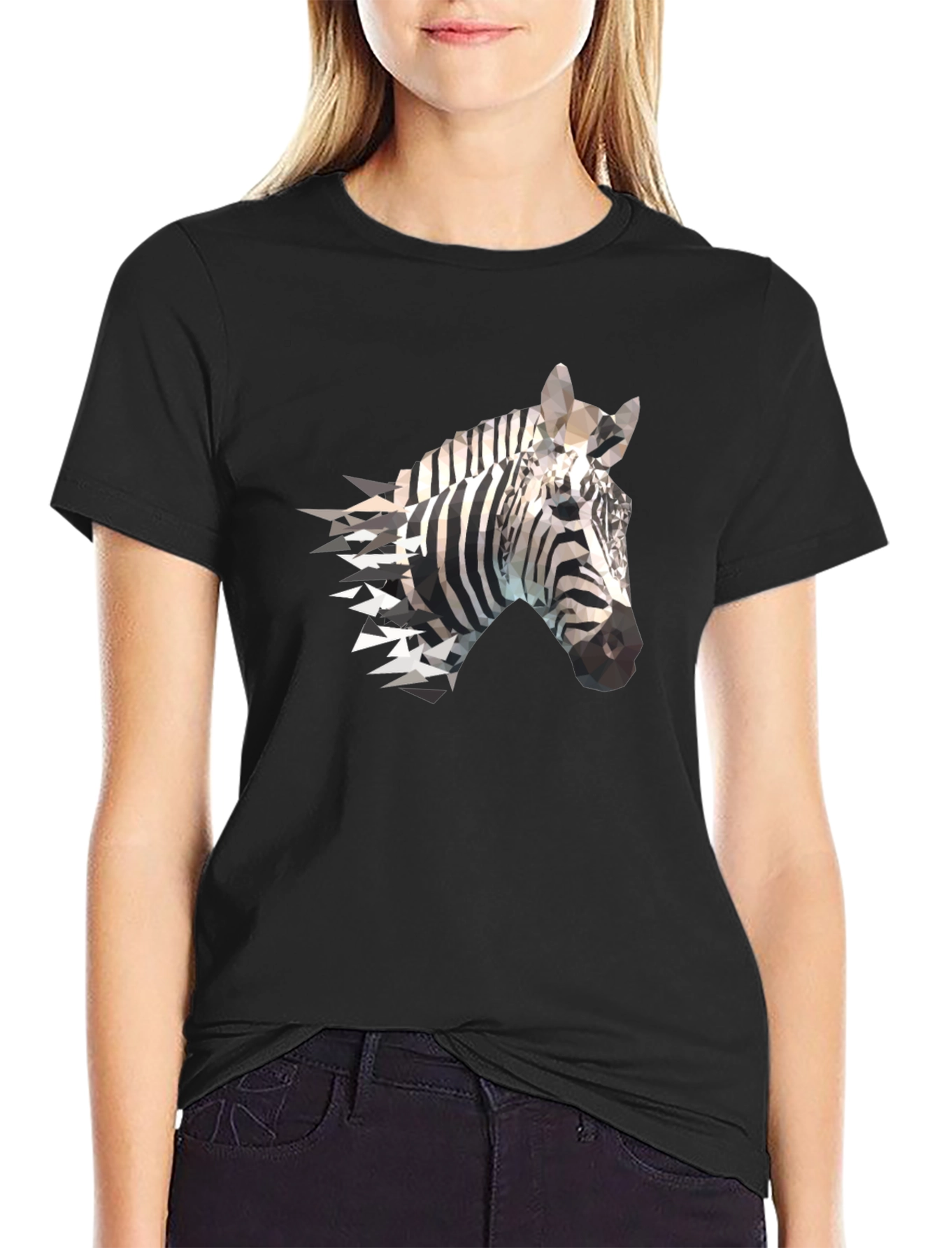 Black Geometric Zebra Print Black T-Shirt view 2