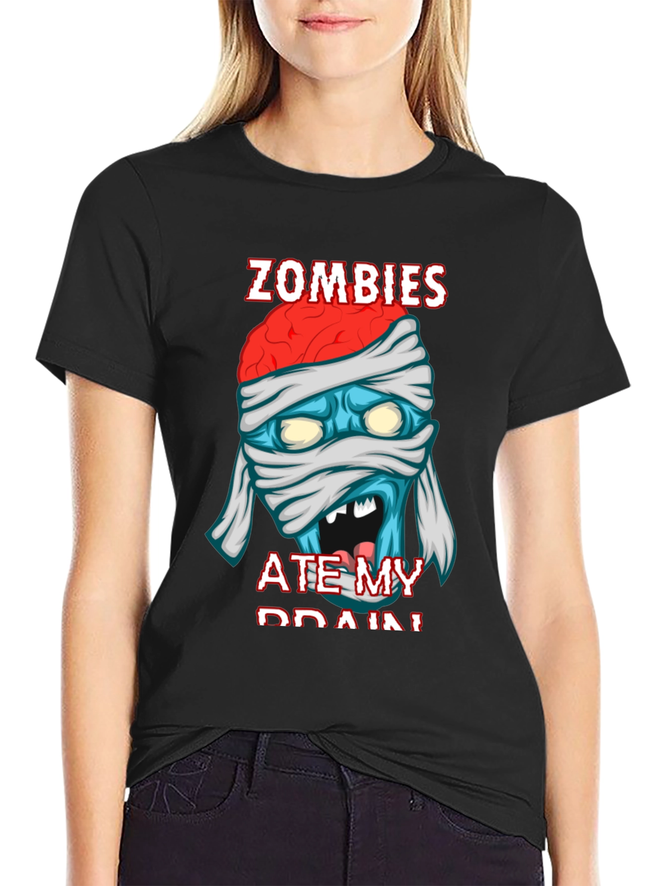 Black Zombies Ate My Brain Funny Graphic T-Shirt view 2