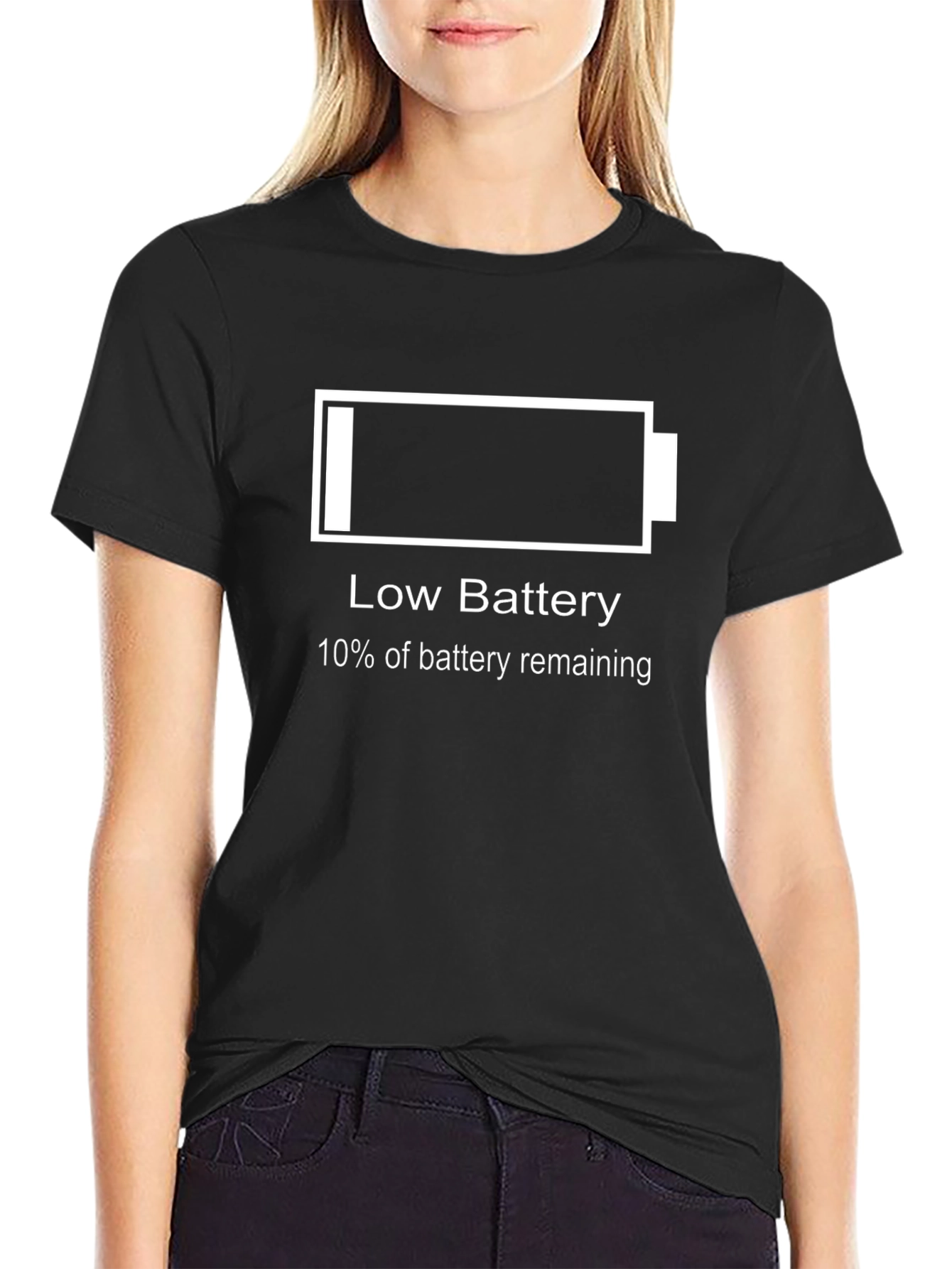 Black Low Battery T-Shirt - Funny Graphic Tee view 2