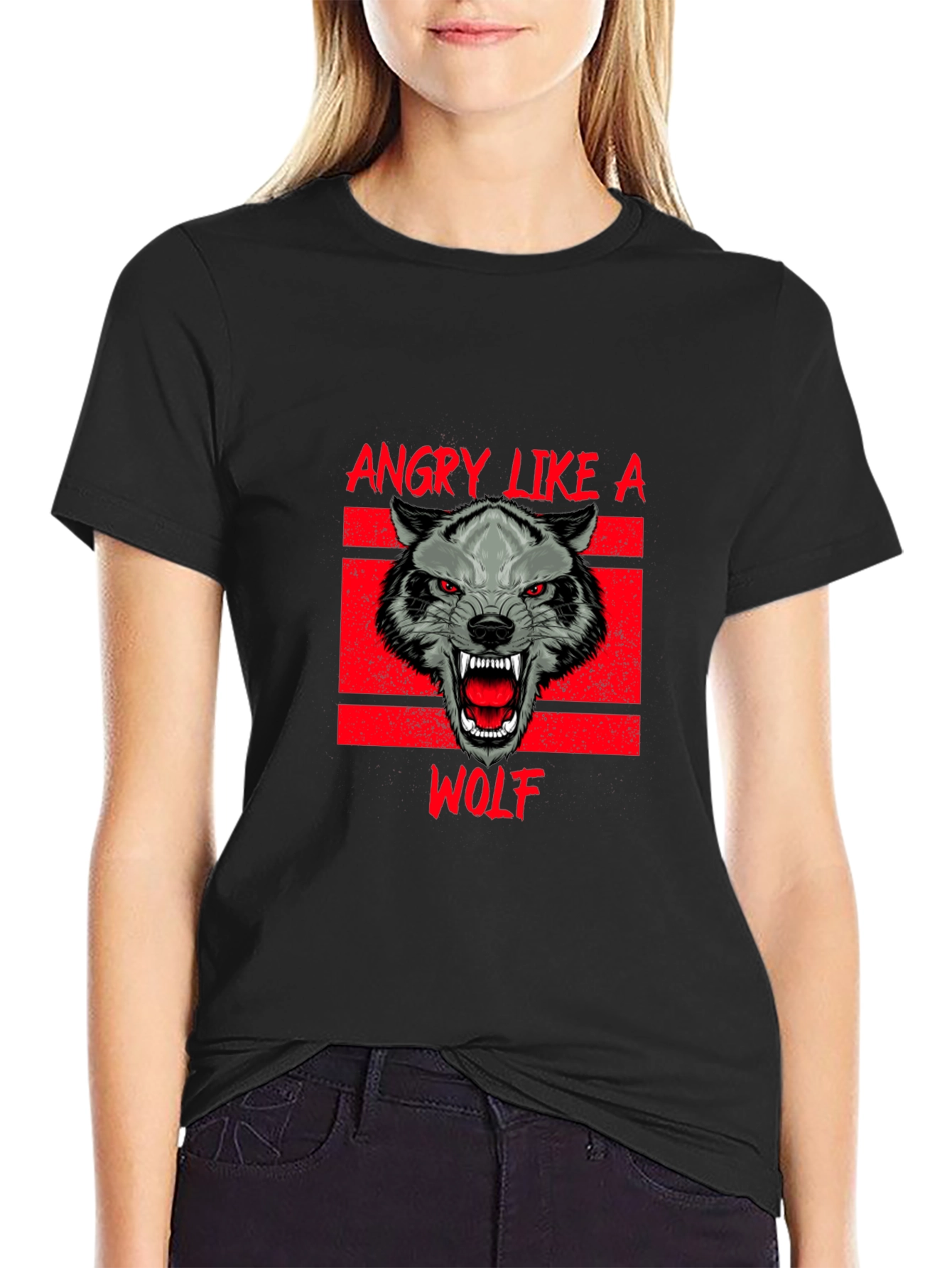 Black Angry Like a Wolf Black T-Shirt view 2