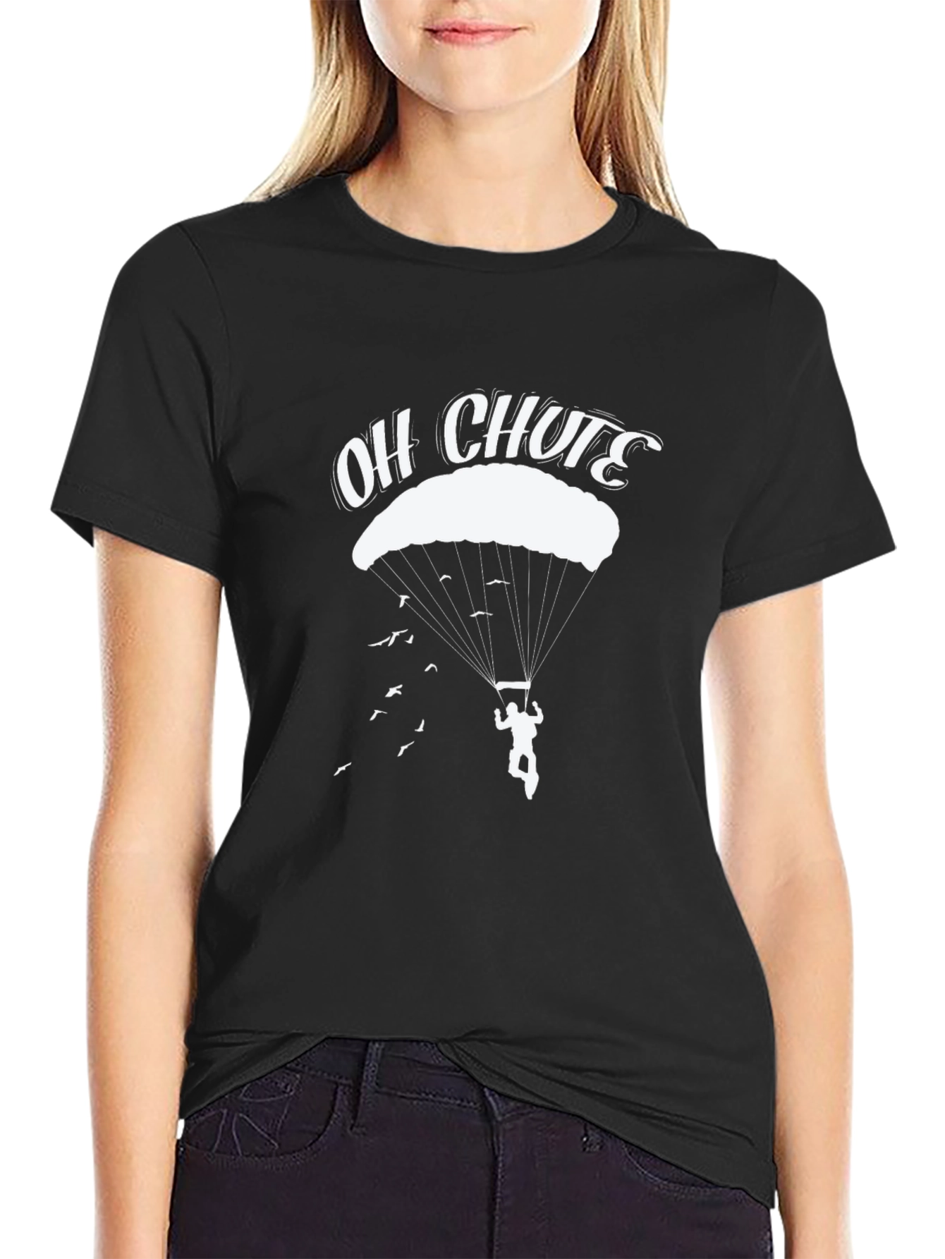 Black Oh Chute! Parachute T-Shirt view 2