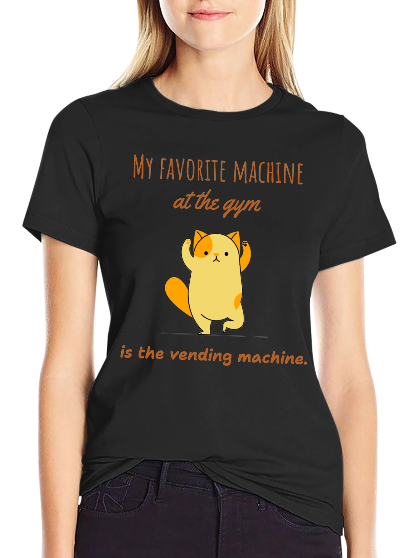 Black Gym Humor T-Shirt - Vending Machine Cat view 2