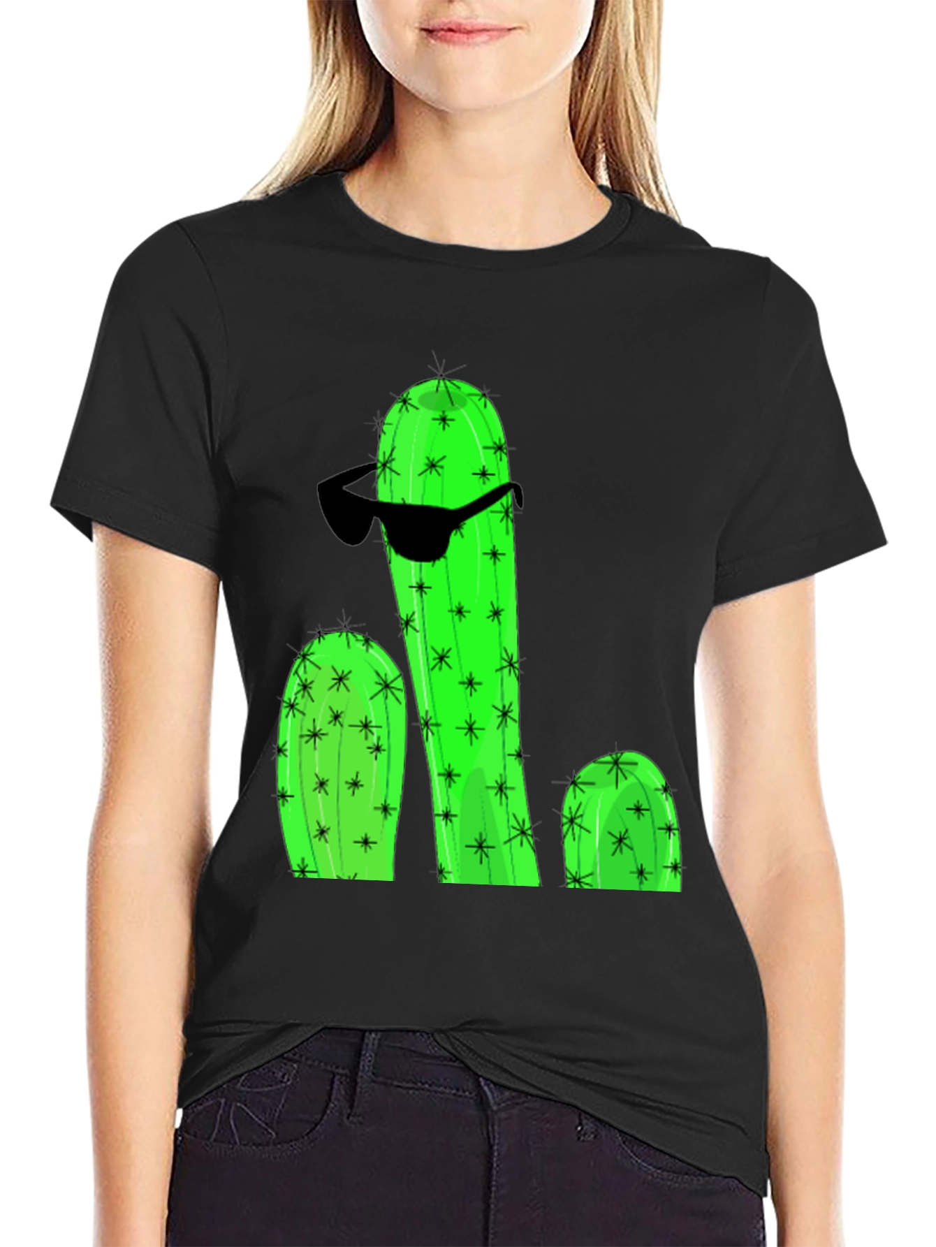 Black Cool Cactus Graphic T-Shirt view 2