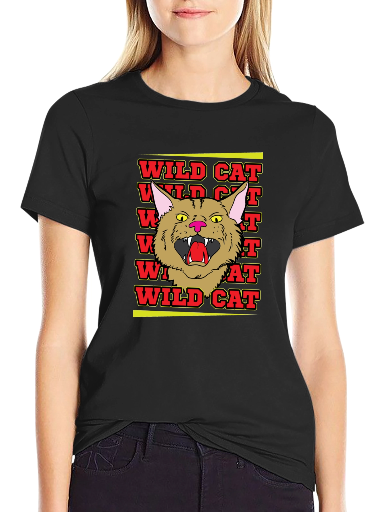 Black Wildcat Graphic Tee - Angry Cat Design view 2