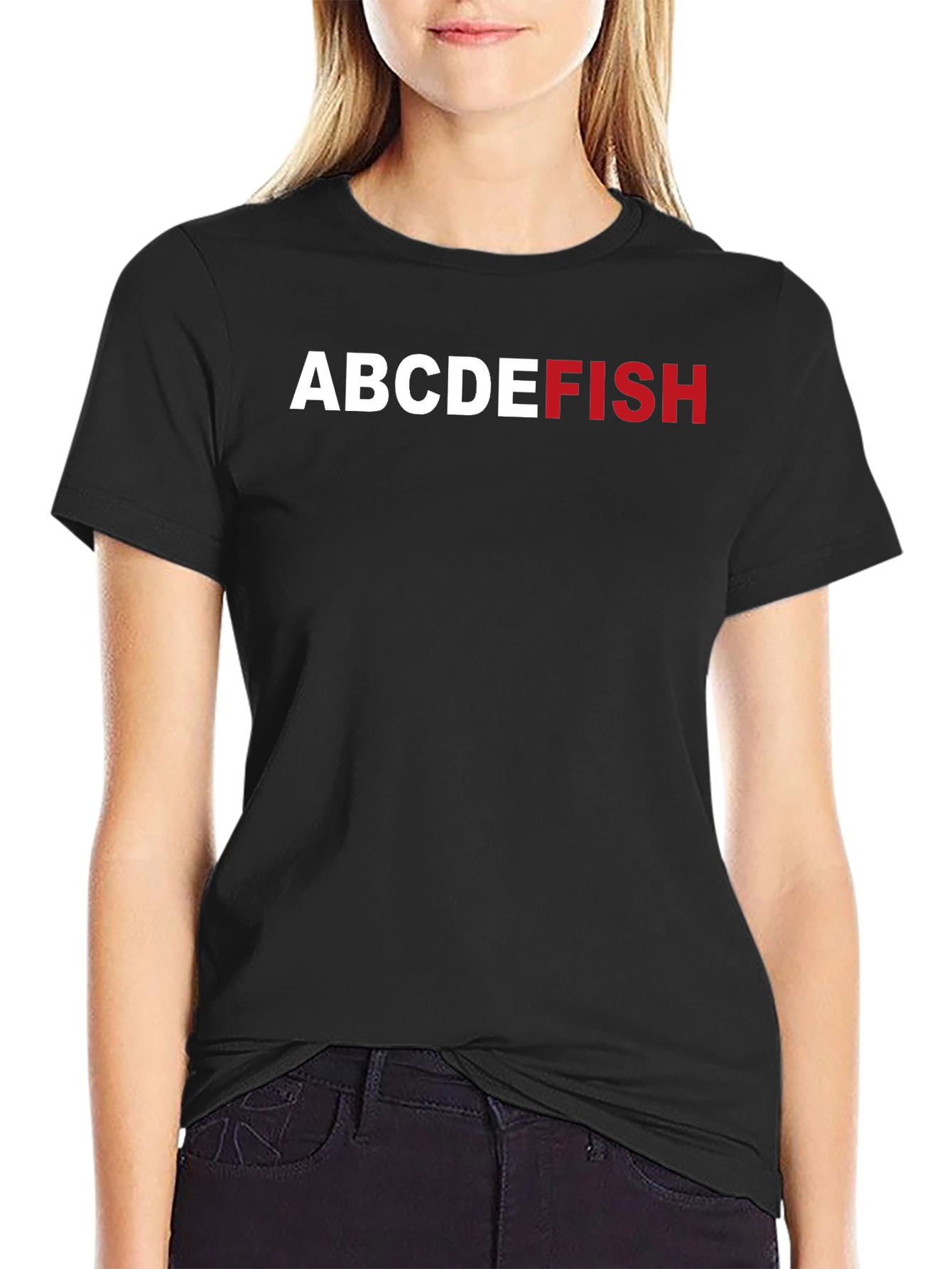 Black ABCDEFISH Graphic Tee - Funny Alphabet Pun Shirt view 2
