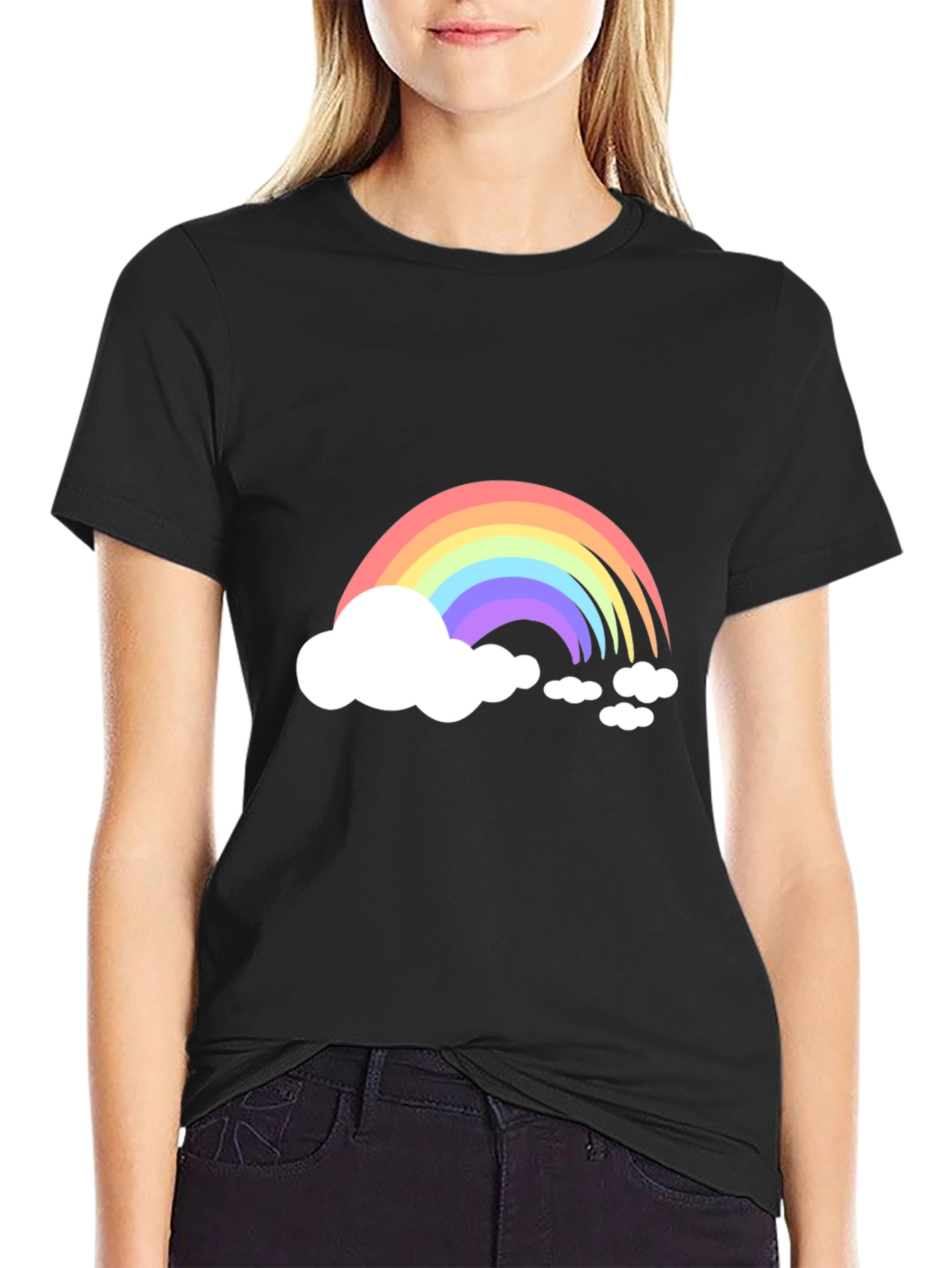 Black Rainbow Cloud Graphic Tee - Black Cotton Blend view 2