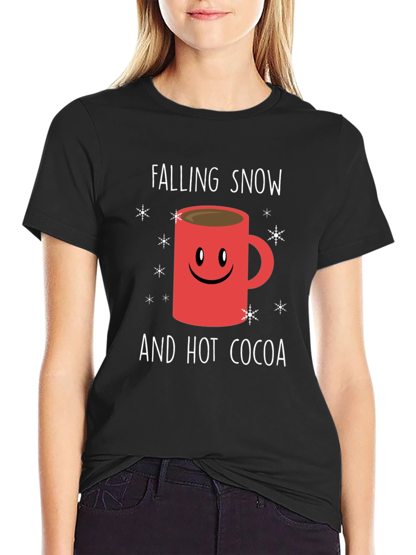 Black Falling Snow and Hot Cocoa Graphic Tee view 2