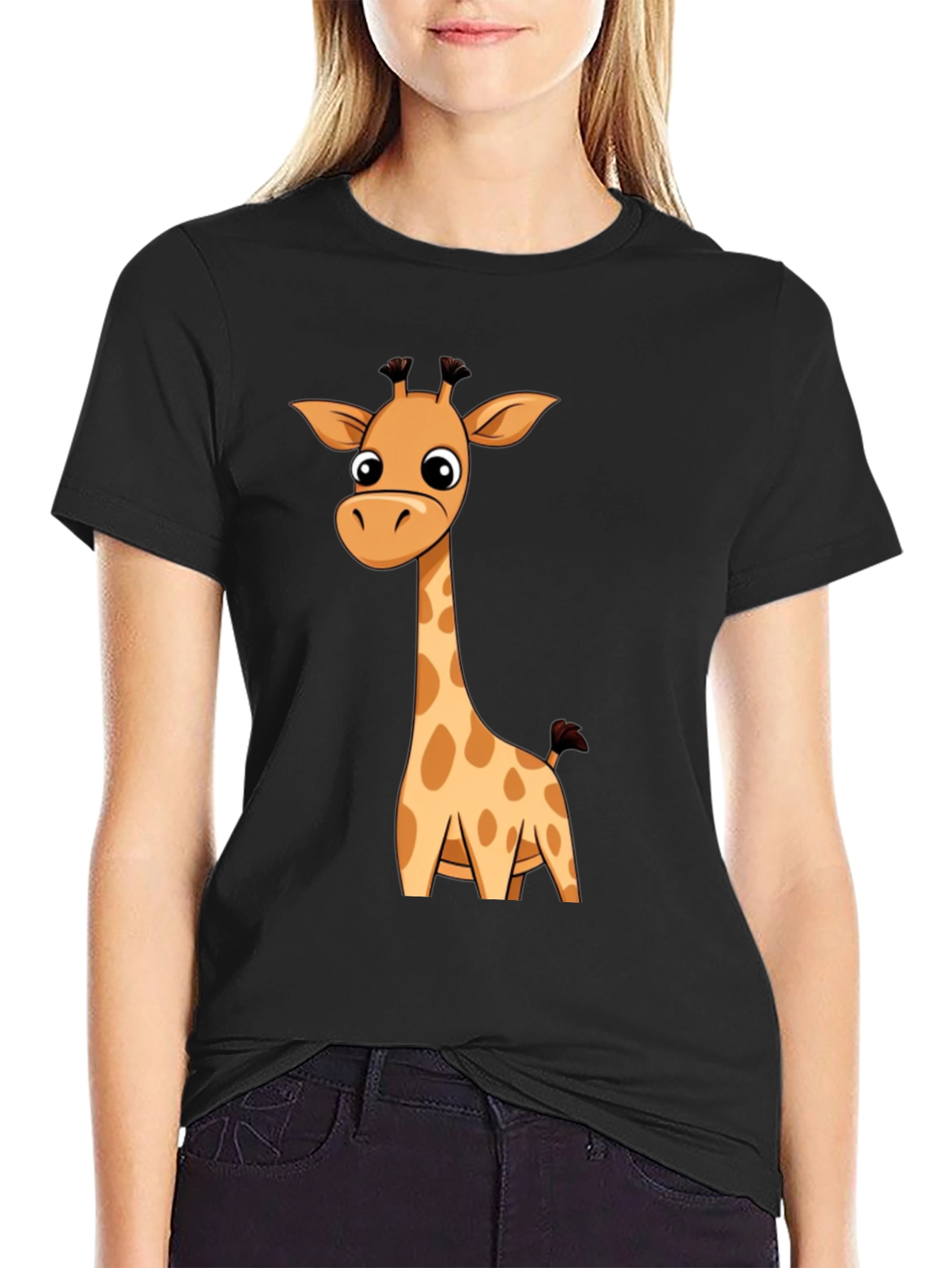 Black Giraffe Graphic Print T-Shirt view 2
