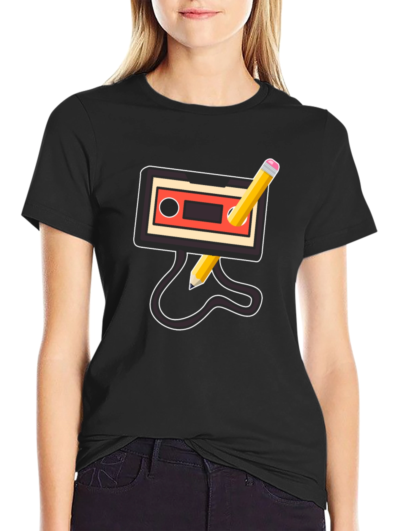 Black Retro Mixtape Pencil T-Shirt view 2