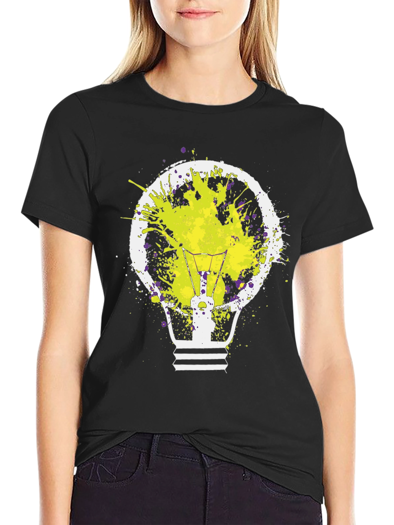 Black Idea Bulb Splatter Graphic Tee - Men's Black T-Shirt view 2