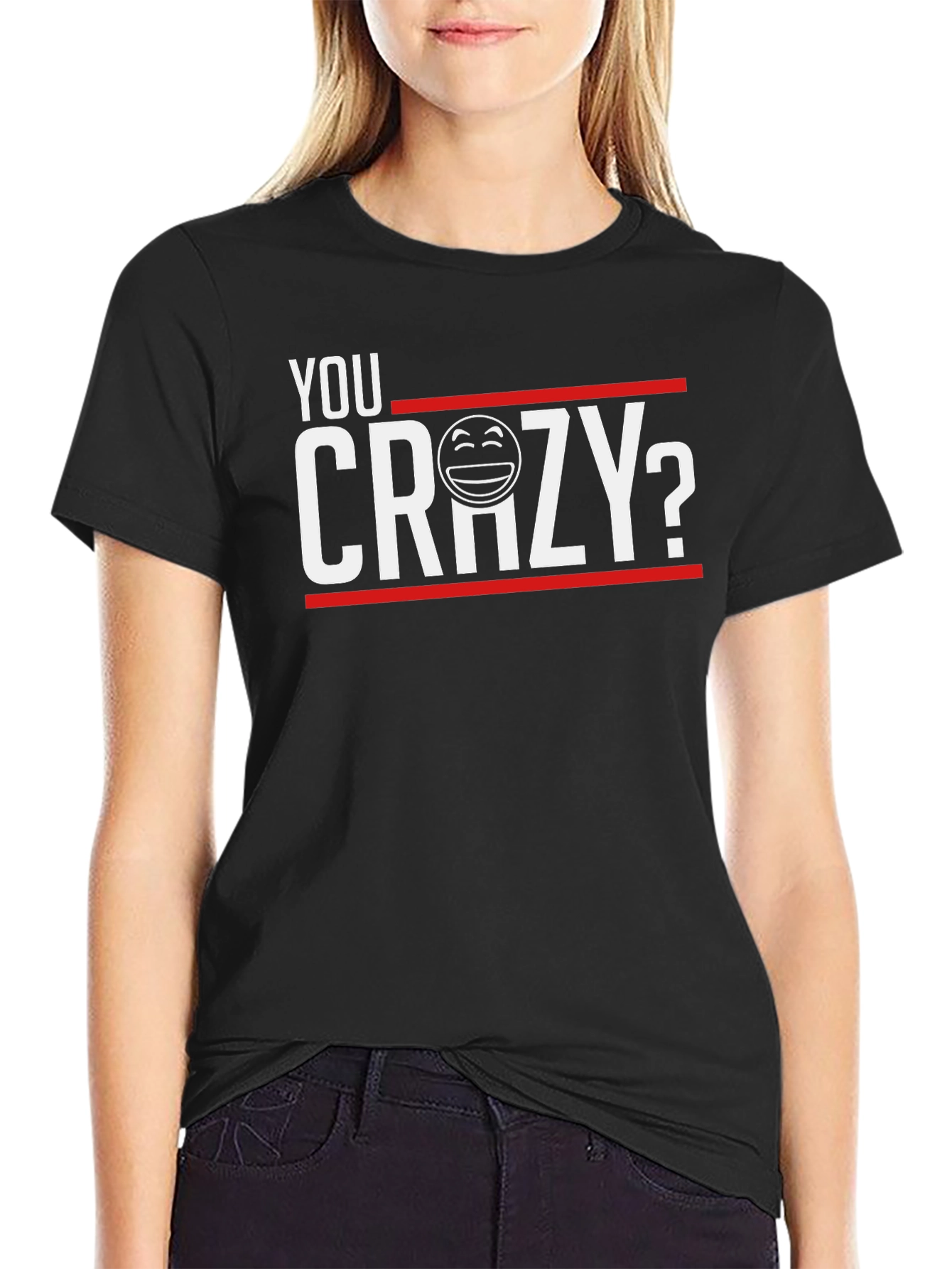 Black You Crazy? Graphic Tee - Black Short Sleeve Crew Neck T-Shirt view 2