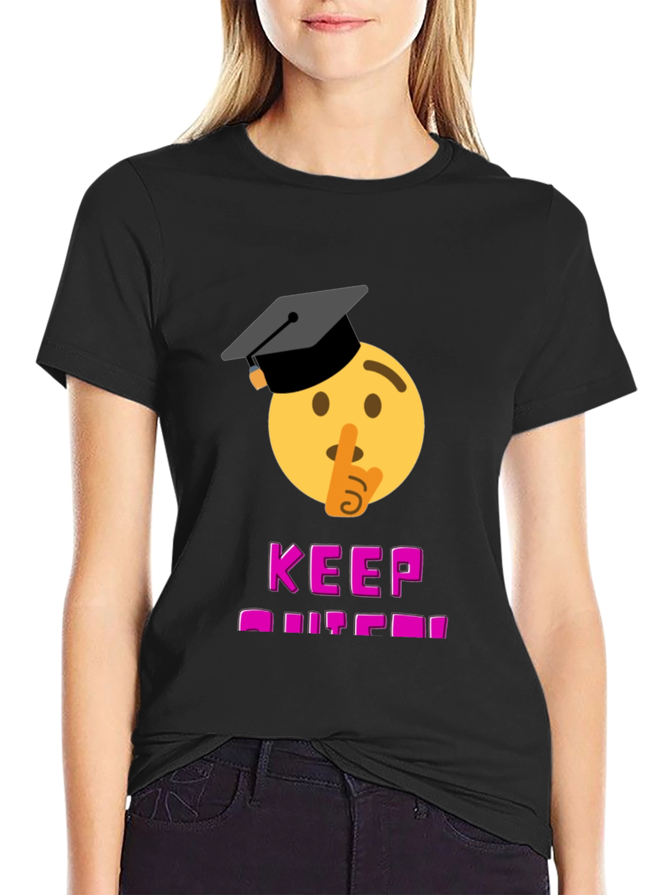 Black Keep Quiet Graduate Emoji T-Shirt - Black view 2