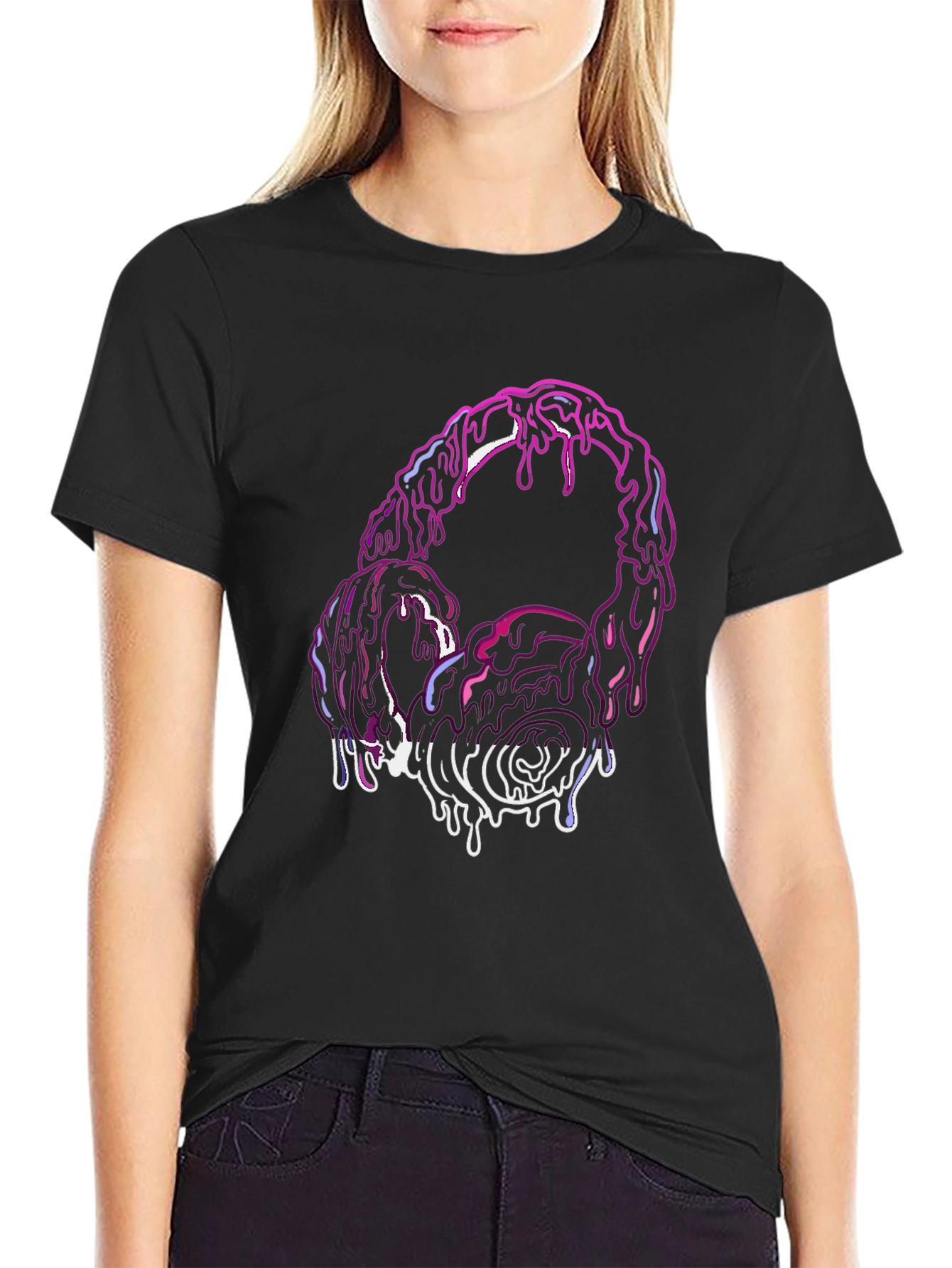 Black Melting Headphones Graphic Tee - Black Cotton Blend view 2