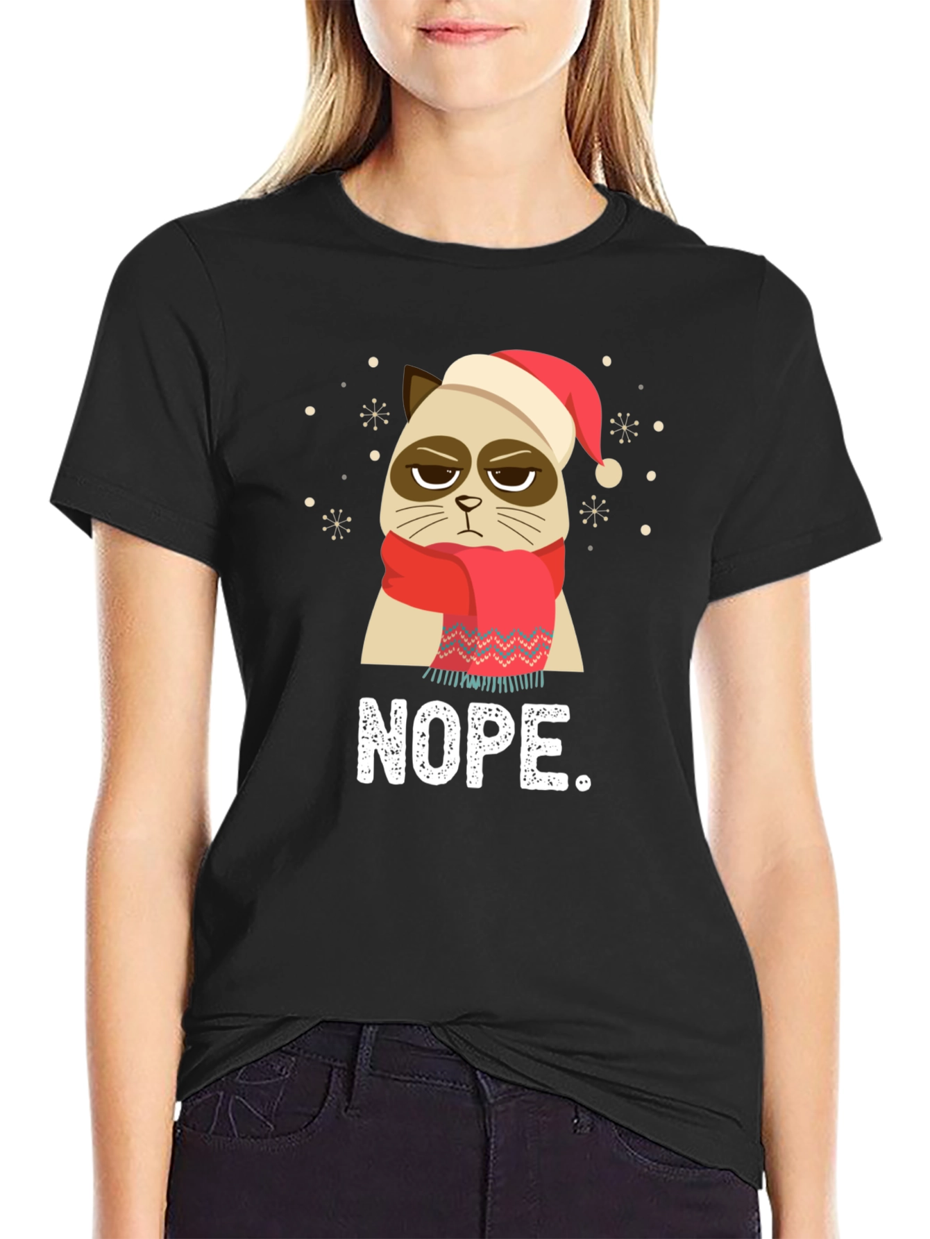 Black Grumpy Cat NOPE Christmas T-Shirt view 2