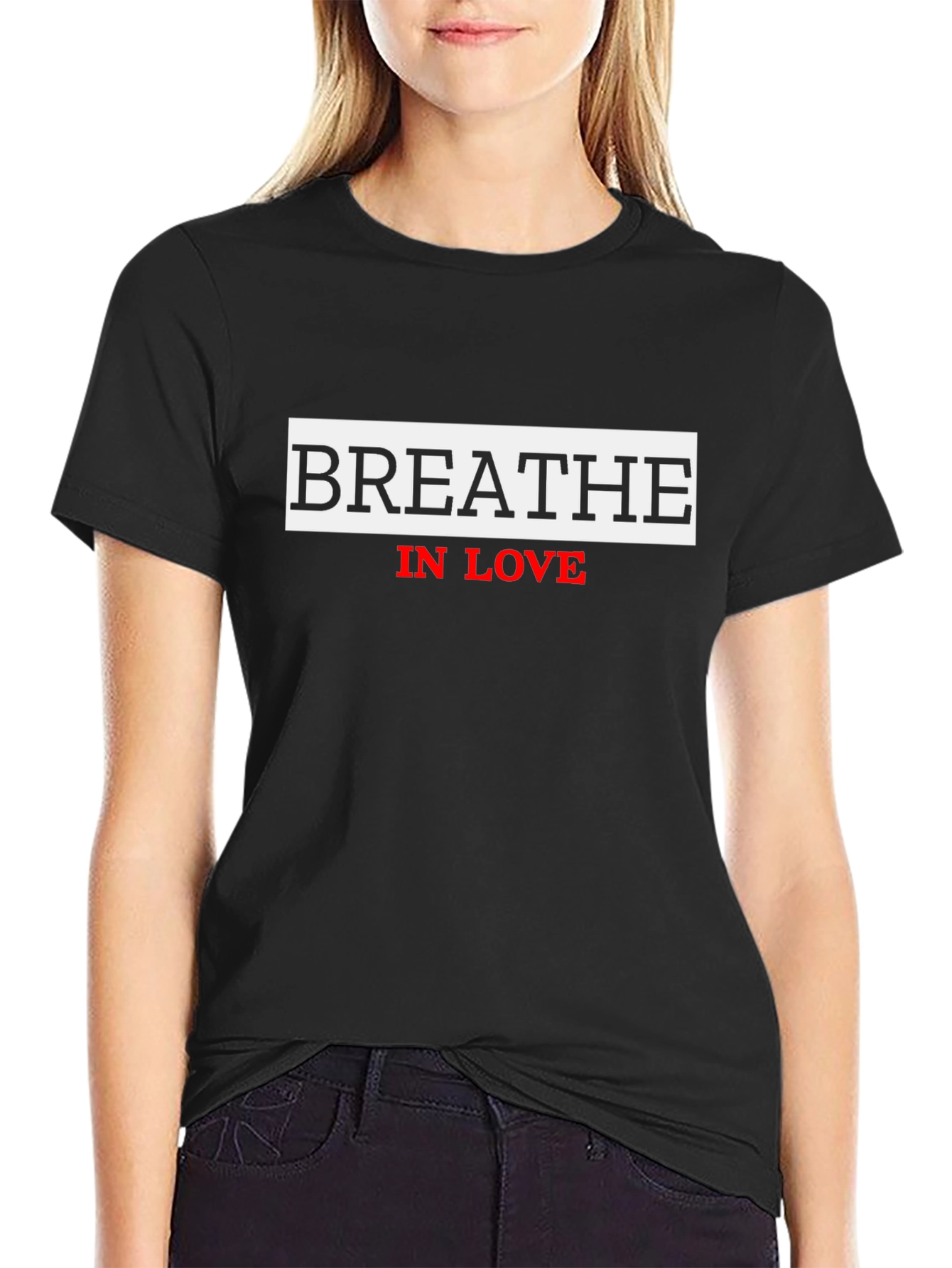Black Breathe In Love Graphic Tee - Stylish Unisex Black T-Shirt view 2