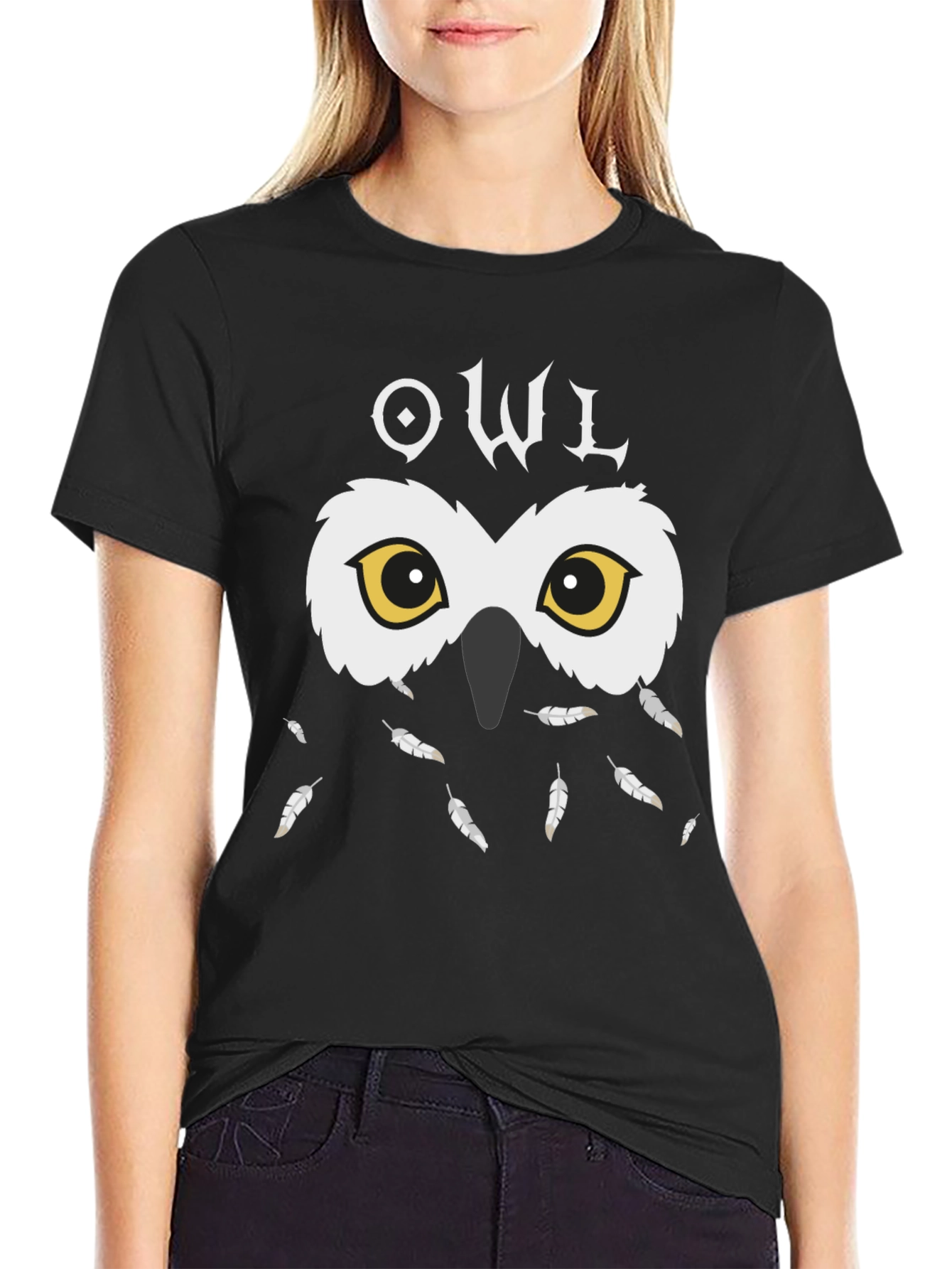 Black Owl Graphic Black T-Shirt - Unique Design view 2