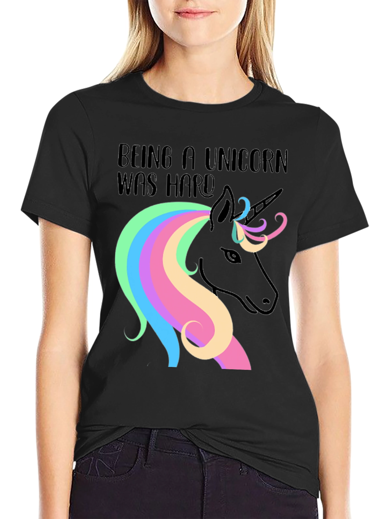 Black Being a Unicorn Was Hard Black Graphic T-Shirt view 2