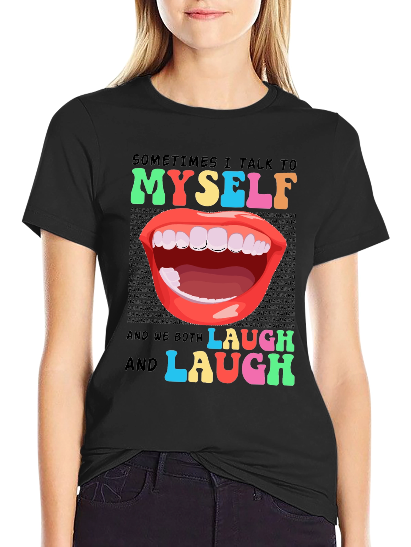 Black Funny Sarcastic Humor T-Shirt: I Talk to Myself view 2