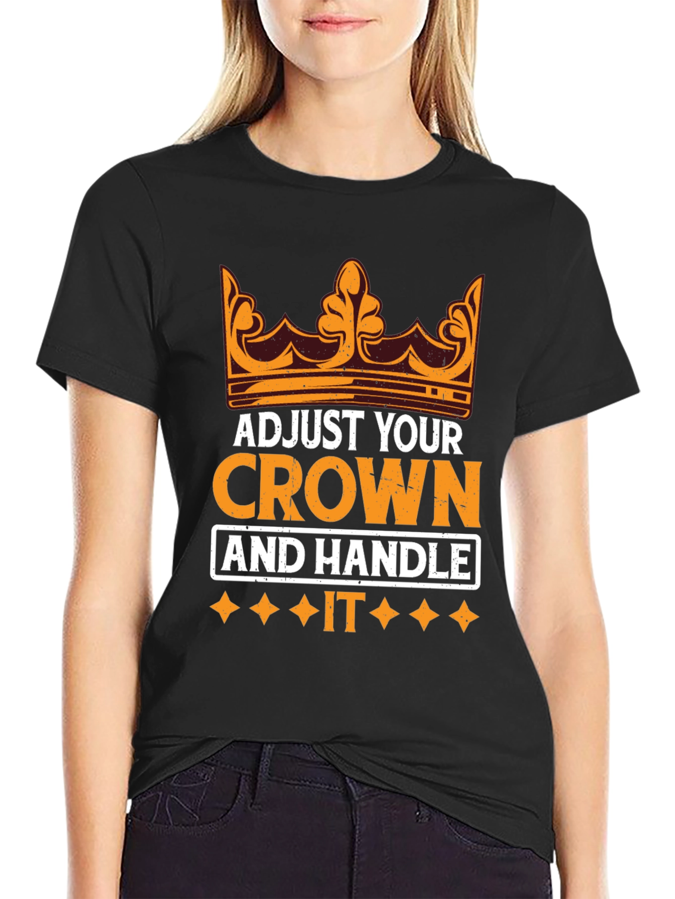 Black Adjust Your Crown Motivational T-Shirt view 2