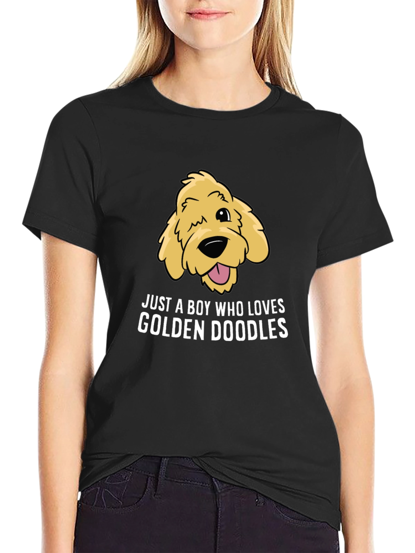 Black Golden Doodle Lover T-Shirt, Boy's Cute Dog Tee view 2