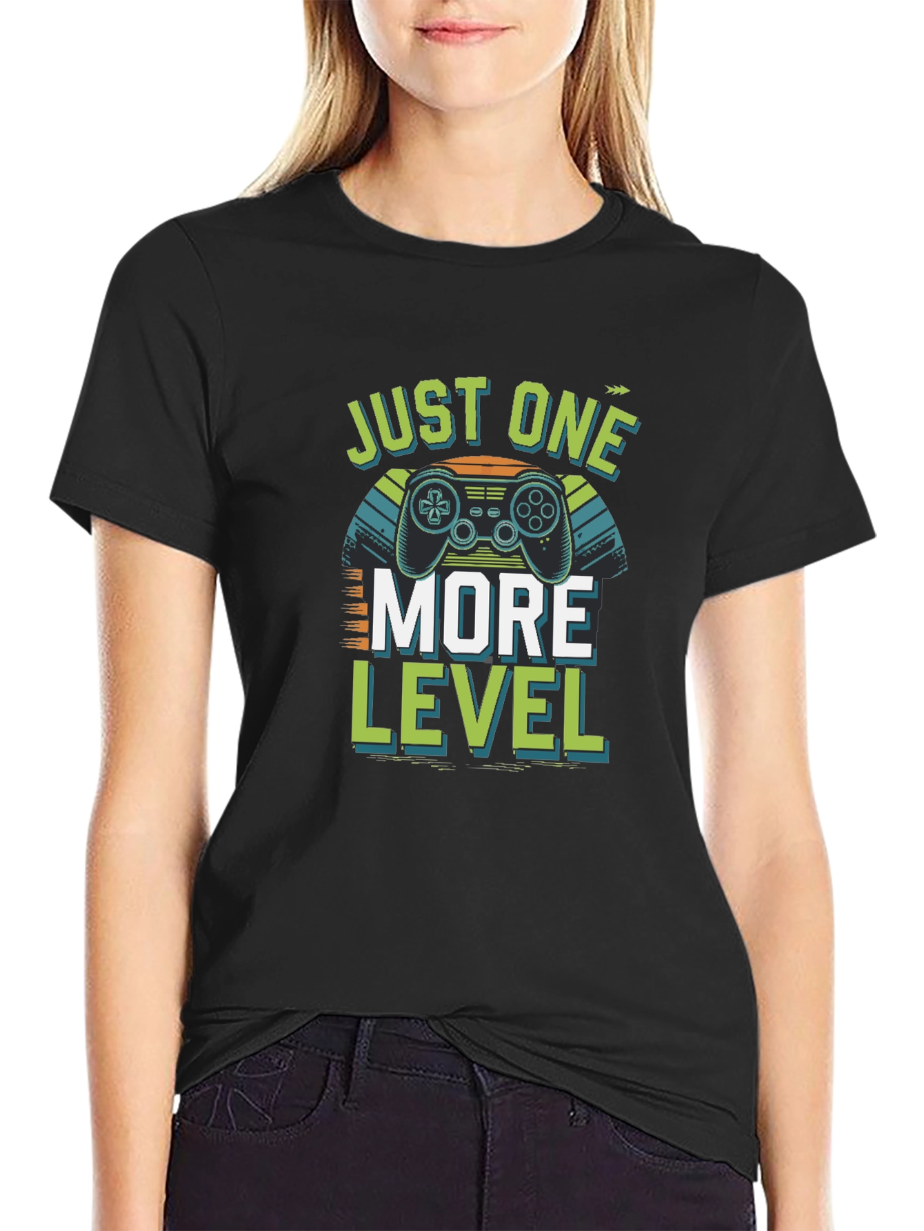Black Just One More Level Gamer T-Shirt - Black Cotton view 2