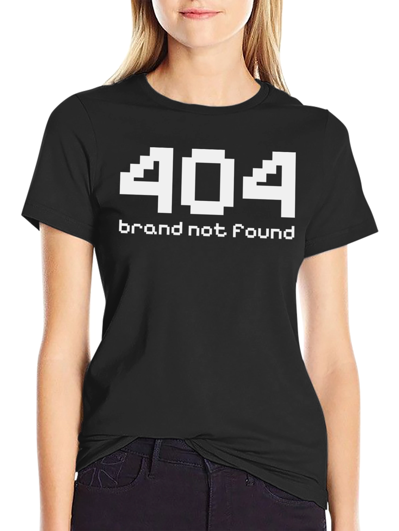 Black 404 Brand Not Found Pixel Art T-Shirt view 2