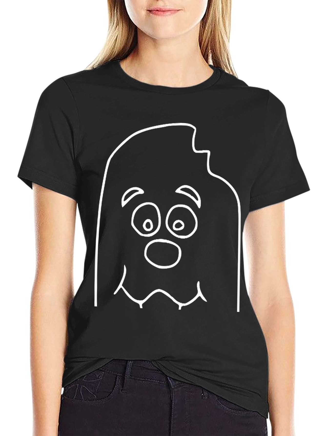 Black Funny Cartoon Ghost Black T-Shirt view 2