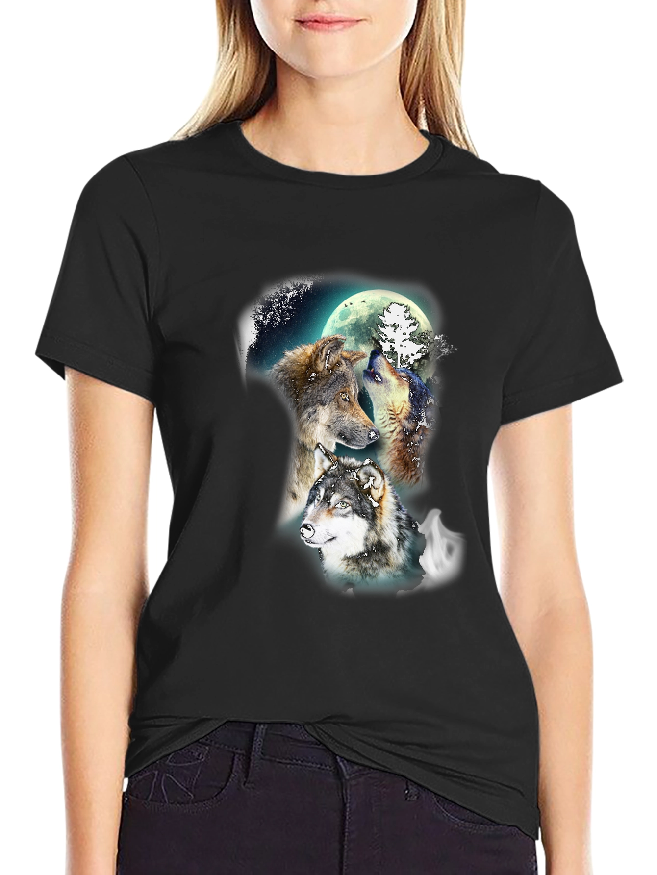 Black Wolf Moon T-Shirt - Men's Graphic Tee view 2