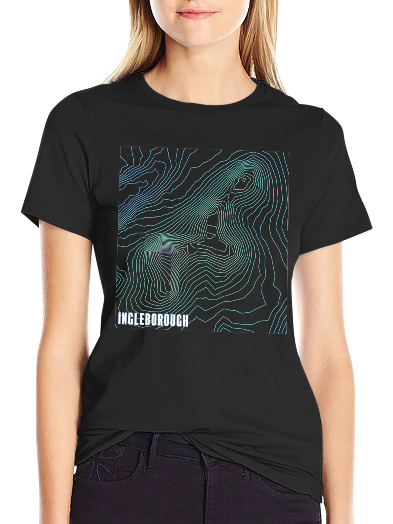 Black Ingleborough Topographic Map T-Shirt view 2