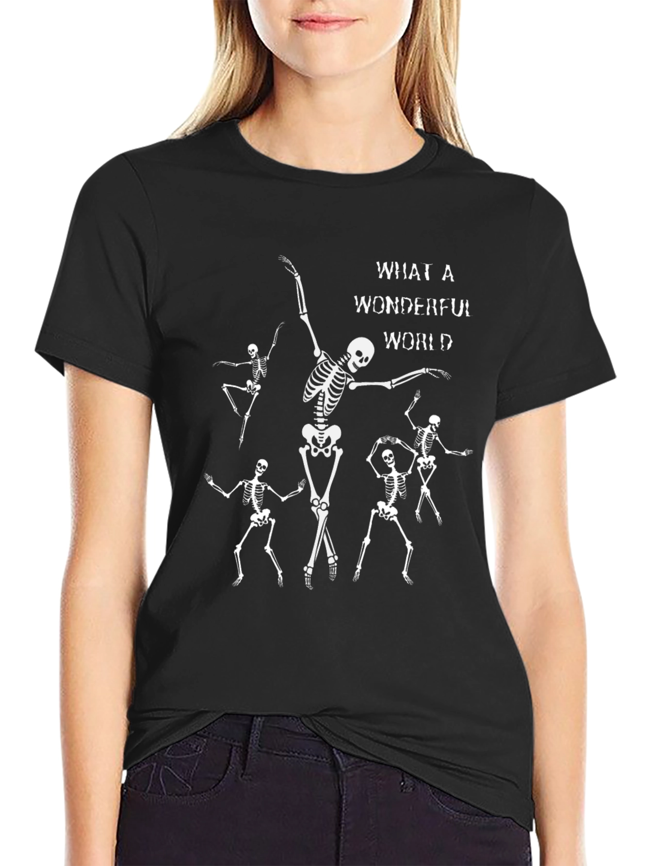 Black Dancing Skeletons Graphic Tee - What a Wonderful World T-Shirt view 2