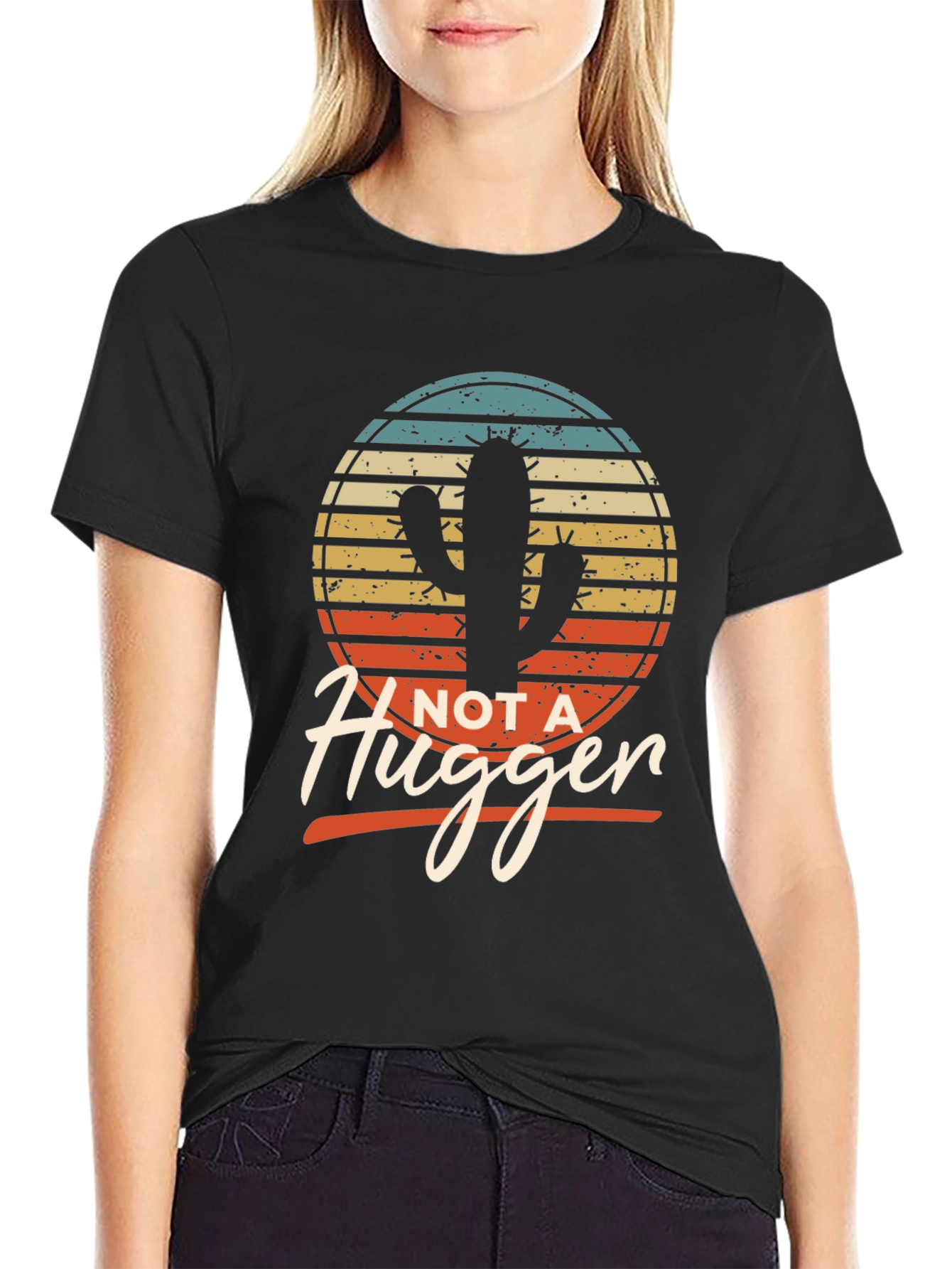 Black Not a Hugger Cactus T-Shirt - Funny Graphic Tee view 2