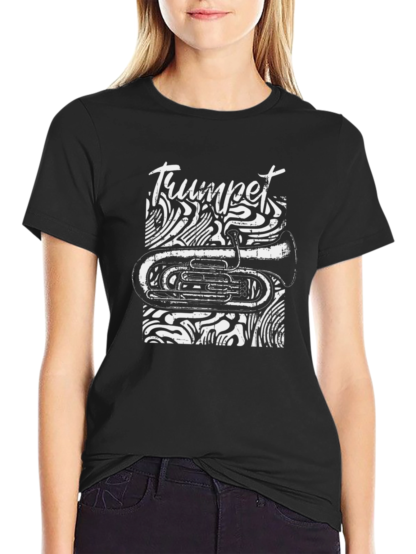 Black Trumpet Music Lover Graphic Tee - Black view 2
