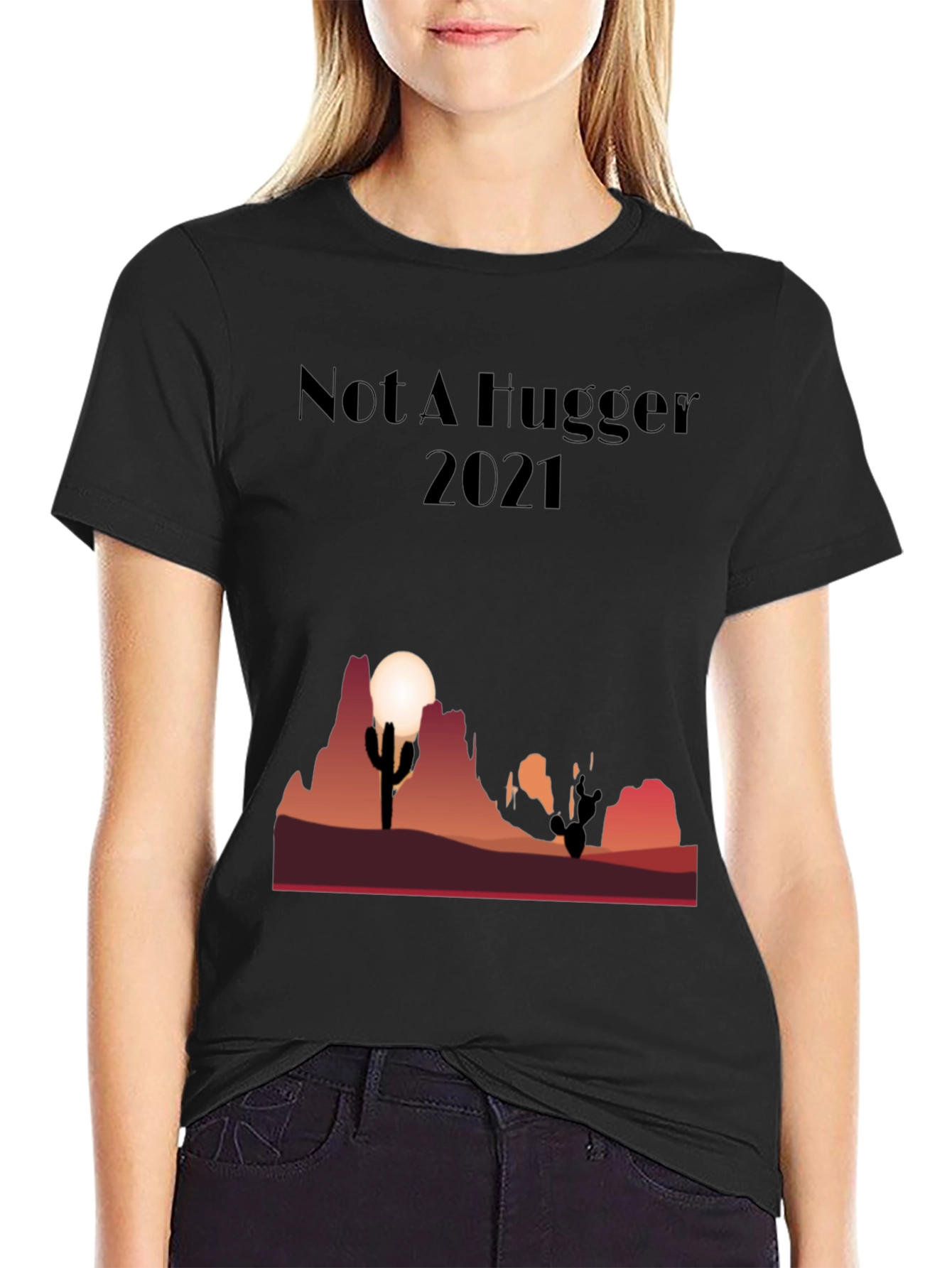 Black Not A Hugger Cactus Desert Graphic Tee view 2