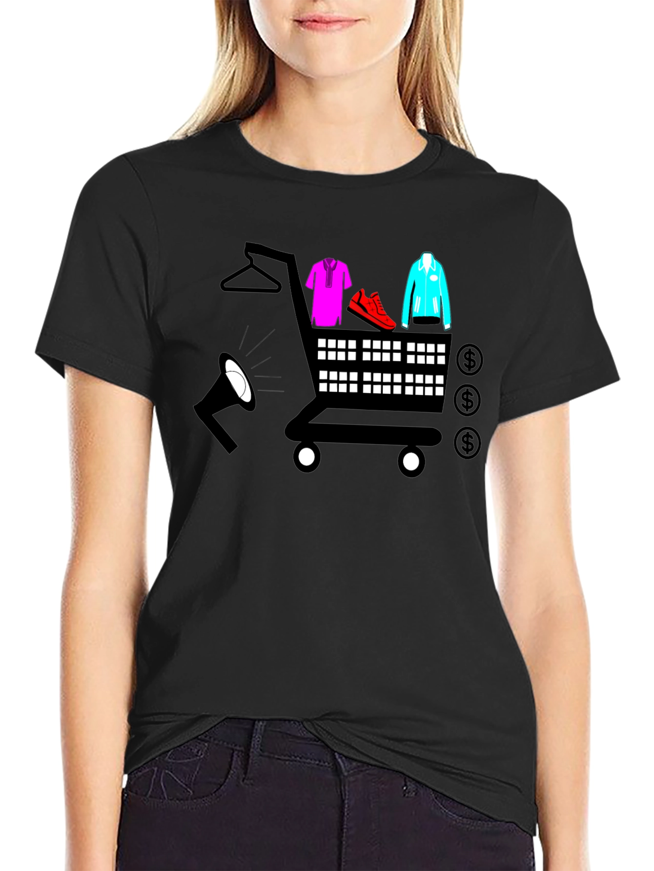 Black Shopping Cart T-Shirt - Black Novelty Tee view 2